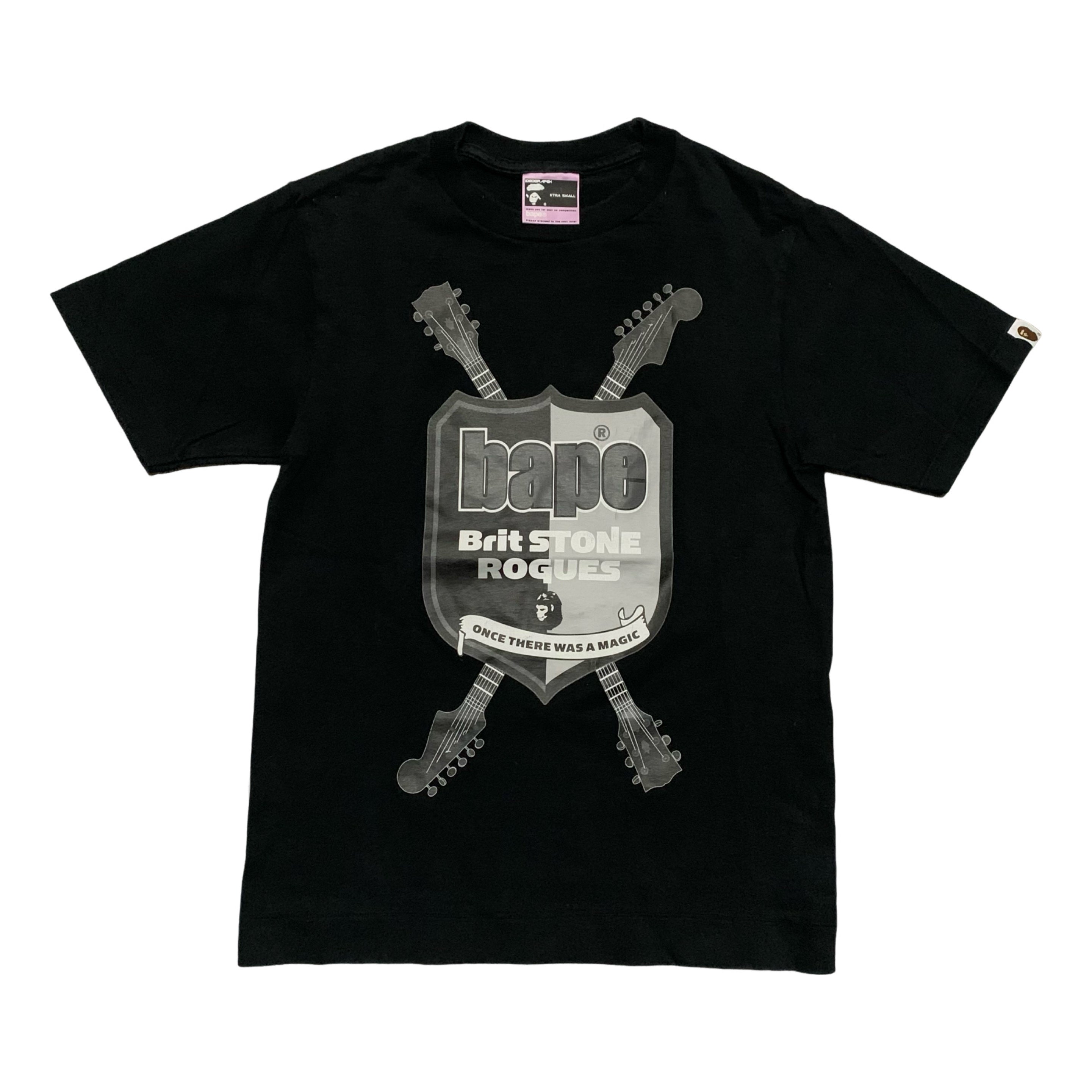 Bape XS Brit Stone Rouges Music Indie Rock Graphic Black Tee A Bathing Ape Vintage 1999