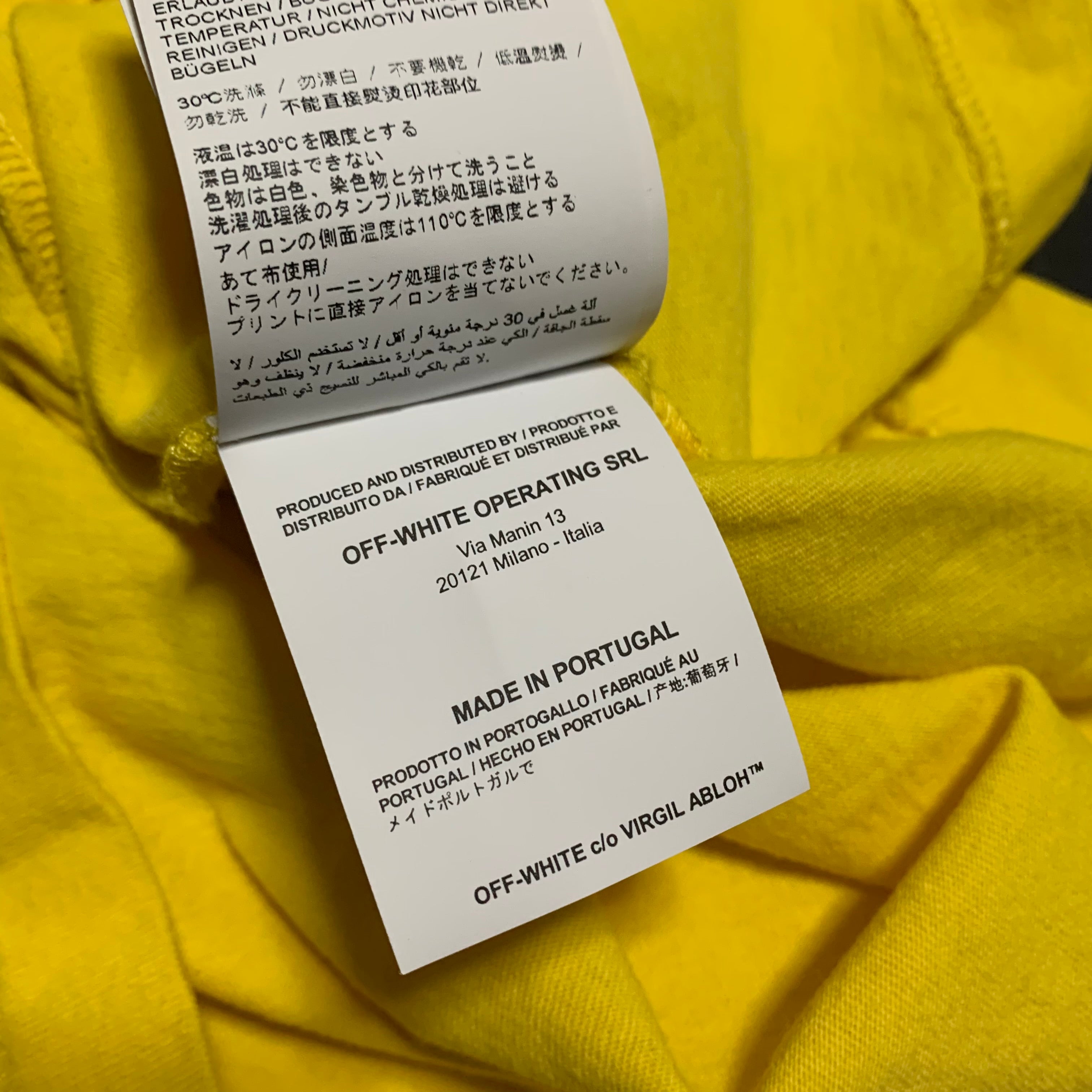 Off White XS Hand Arrows Yellow Long Sleeve Top Virgil Abloh
