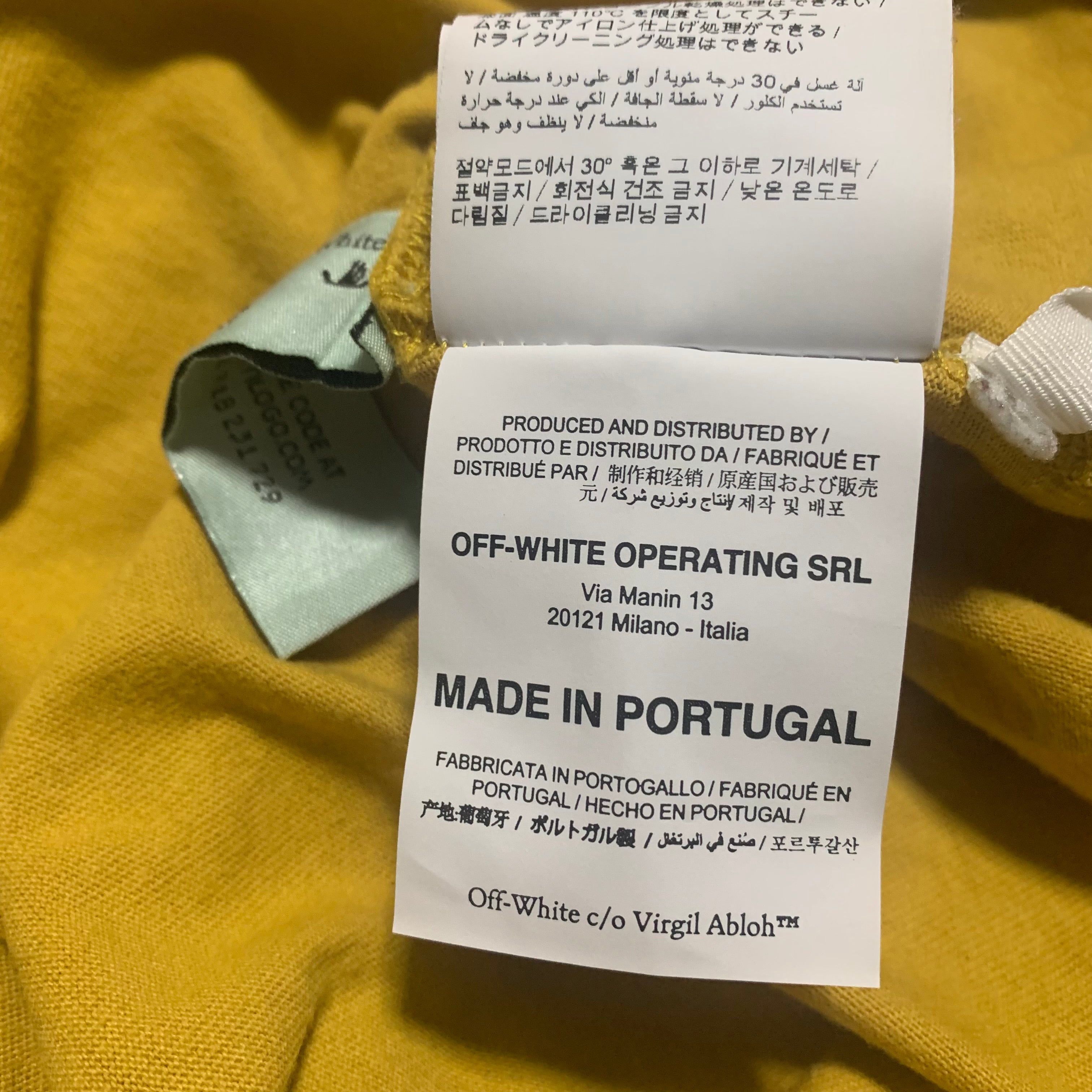 Off White XL Diag Pencil Arrows Yellow Long Sleeve Tee Virgil Abloh (OMAB001F20FAB005)