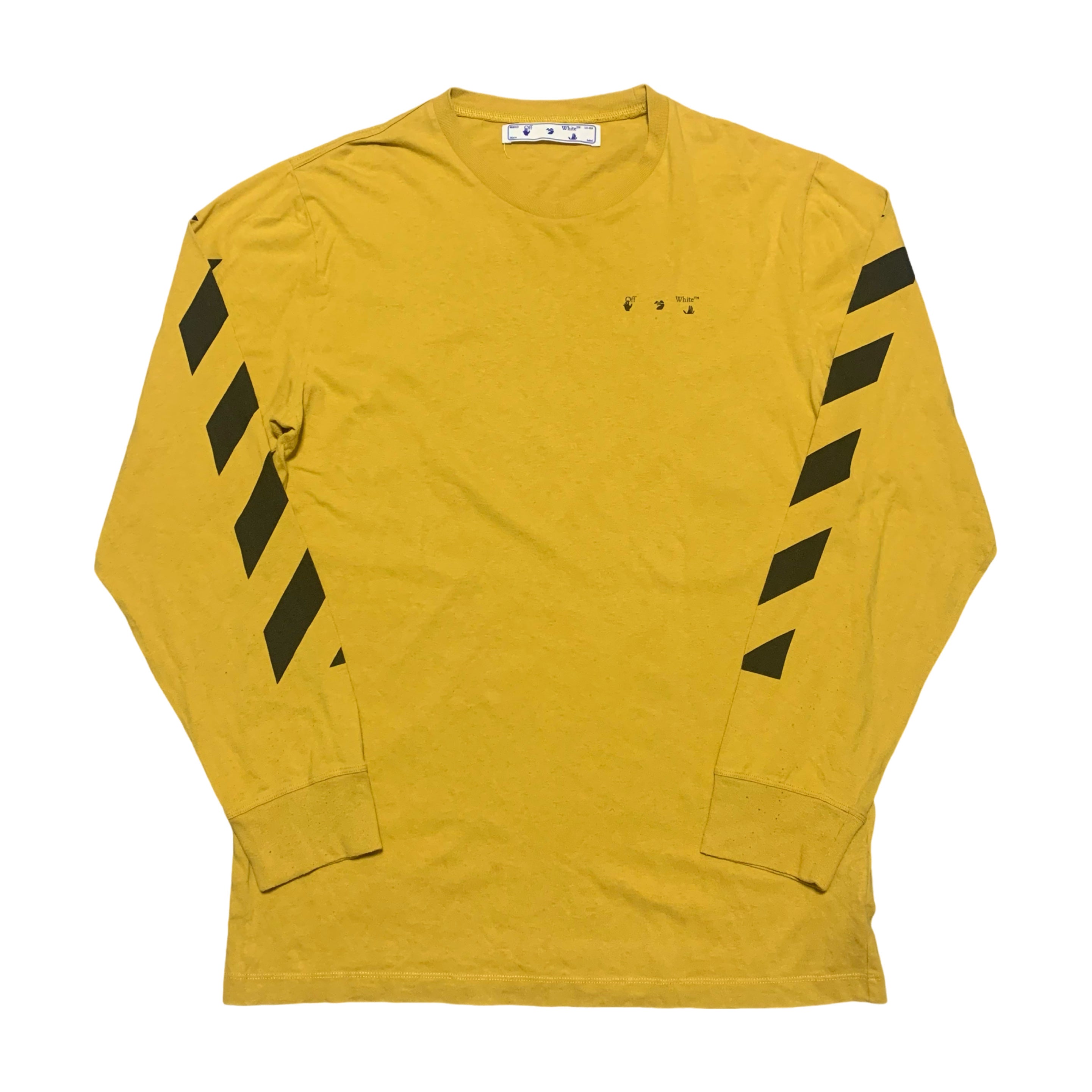 Off White XL Diag Pencil Arrows Yellow Long Sleeve Tee Virgil Abloh (OMAB001F20FAB005)