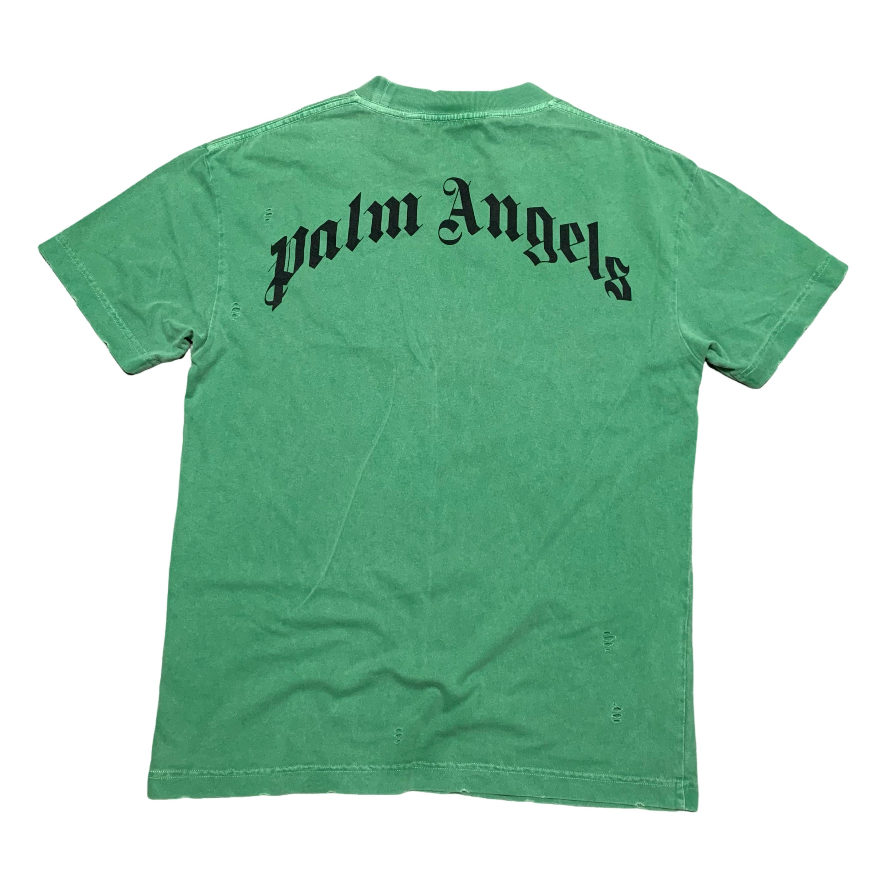 Palm Angels Medium Bear Head Green Tee Distressed