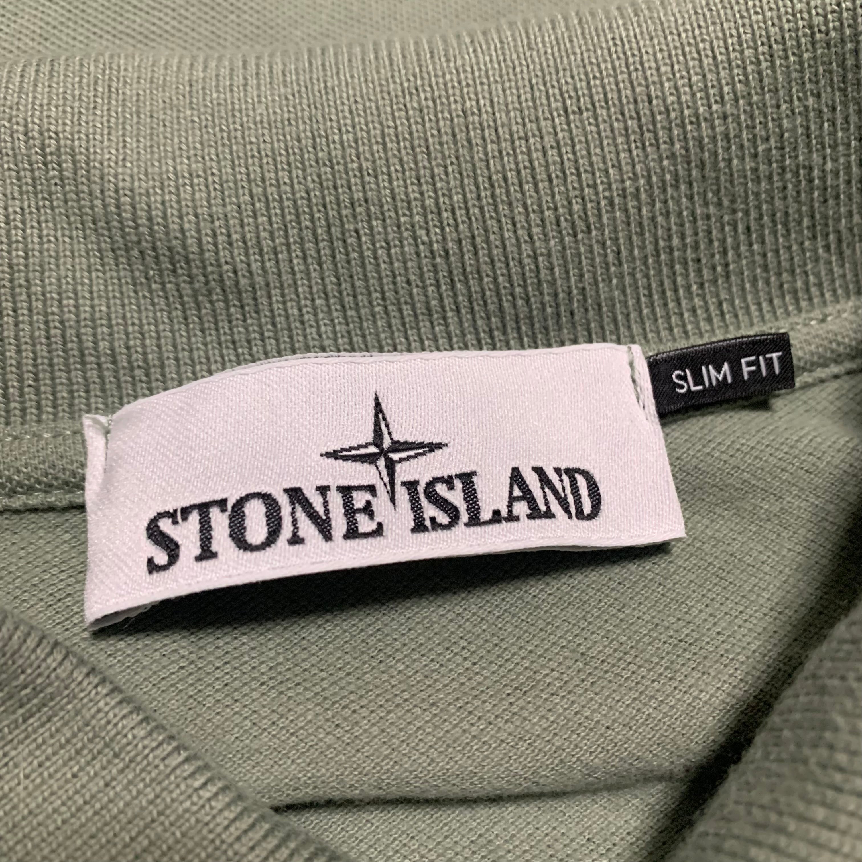 Stone Island Medium Polo Khaki Green Shirt Top Slim Fit 2023