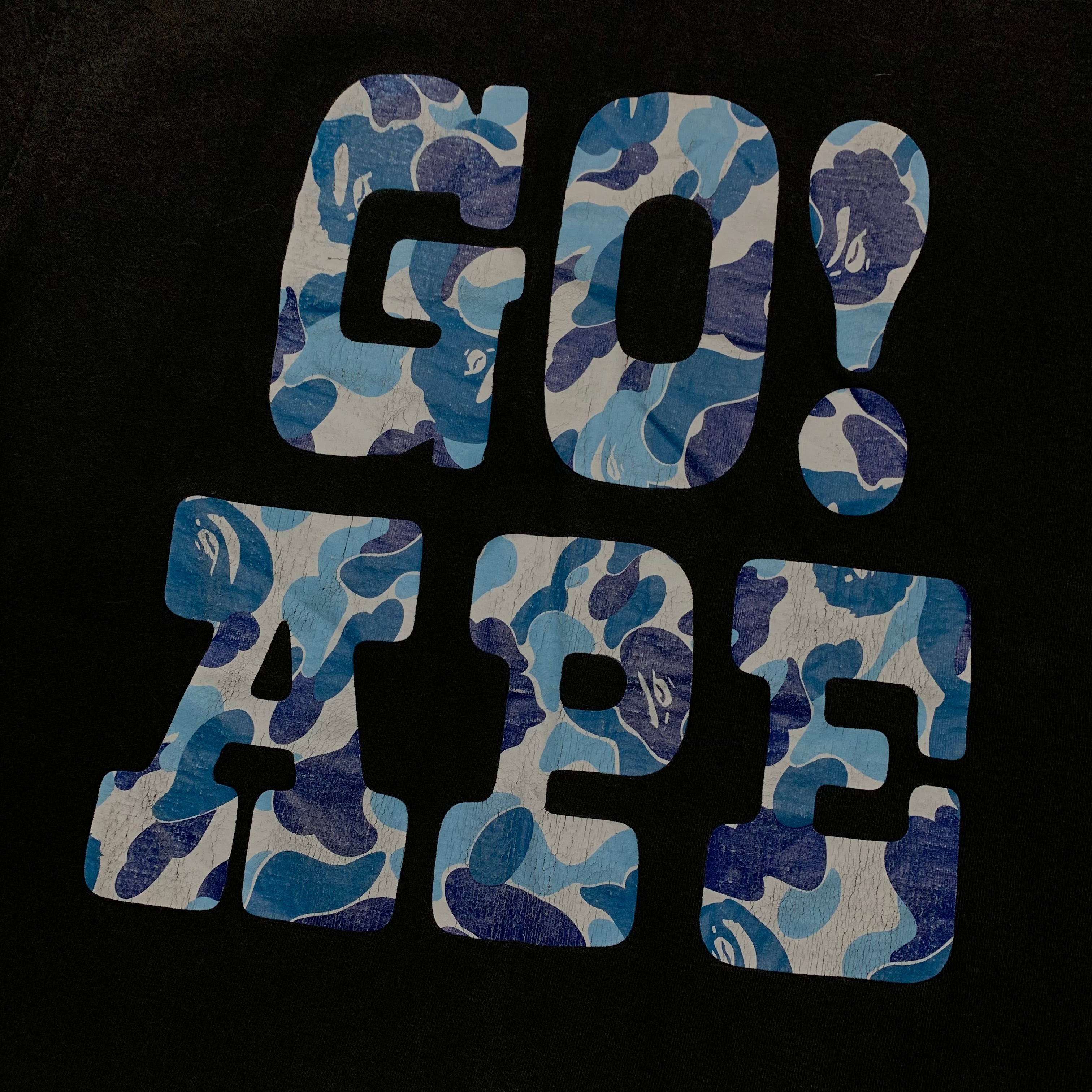 Bape Medium Blue ABC Camo Black Tee 'GO APE' Vintage