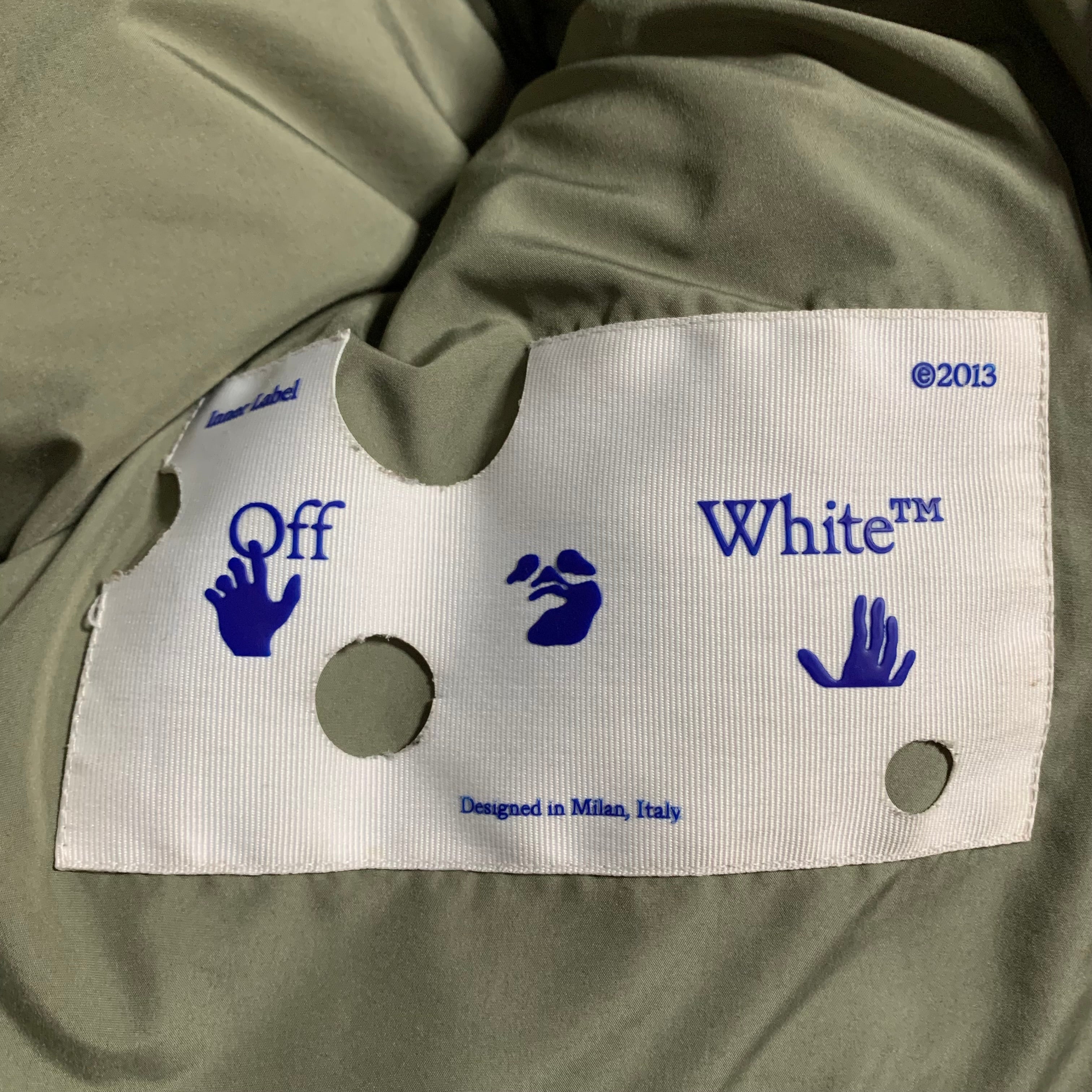 Off White Medium Puffer Logo Patch Army Green Jacket Virgil Abloh 2022