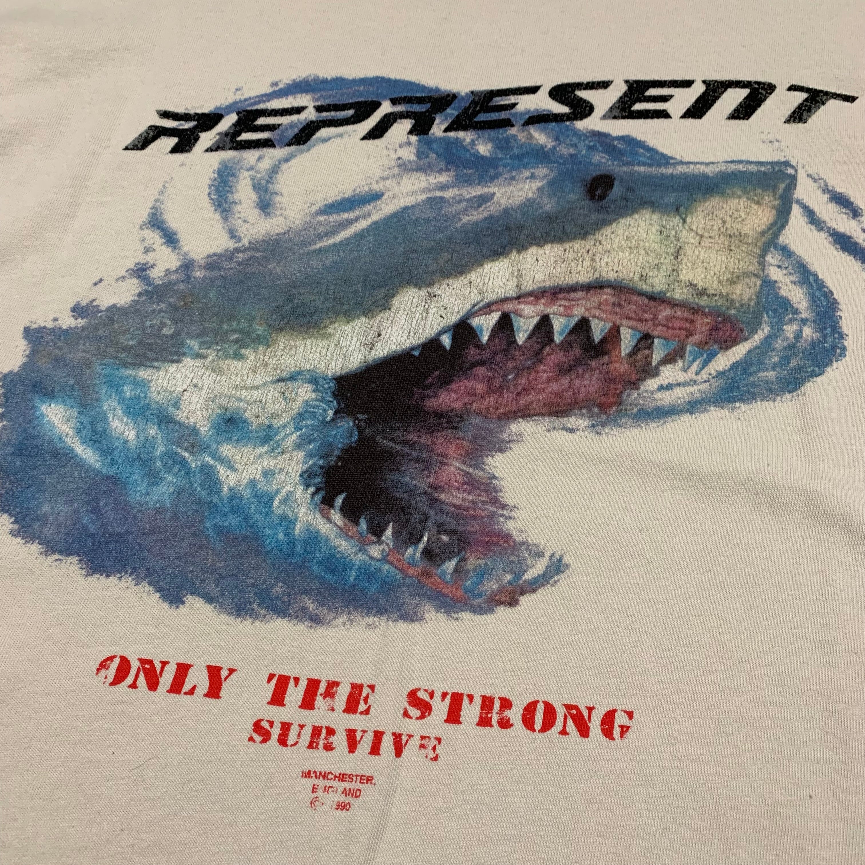 Represent Medium Shark Vintage White Tee 'Only The Strong Survive'