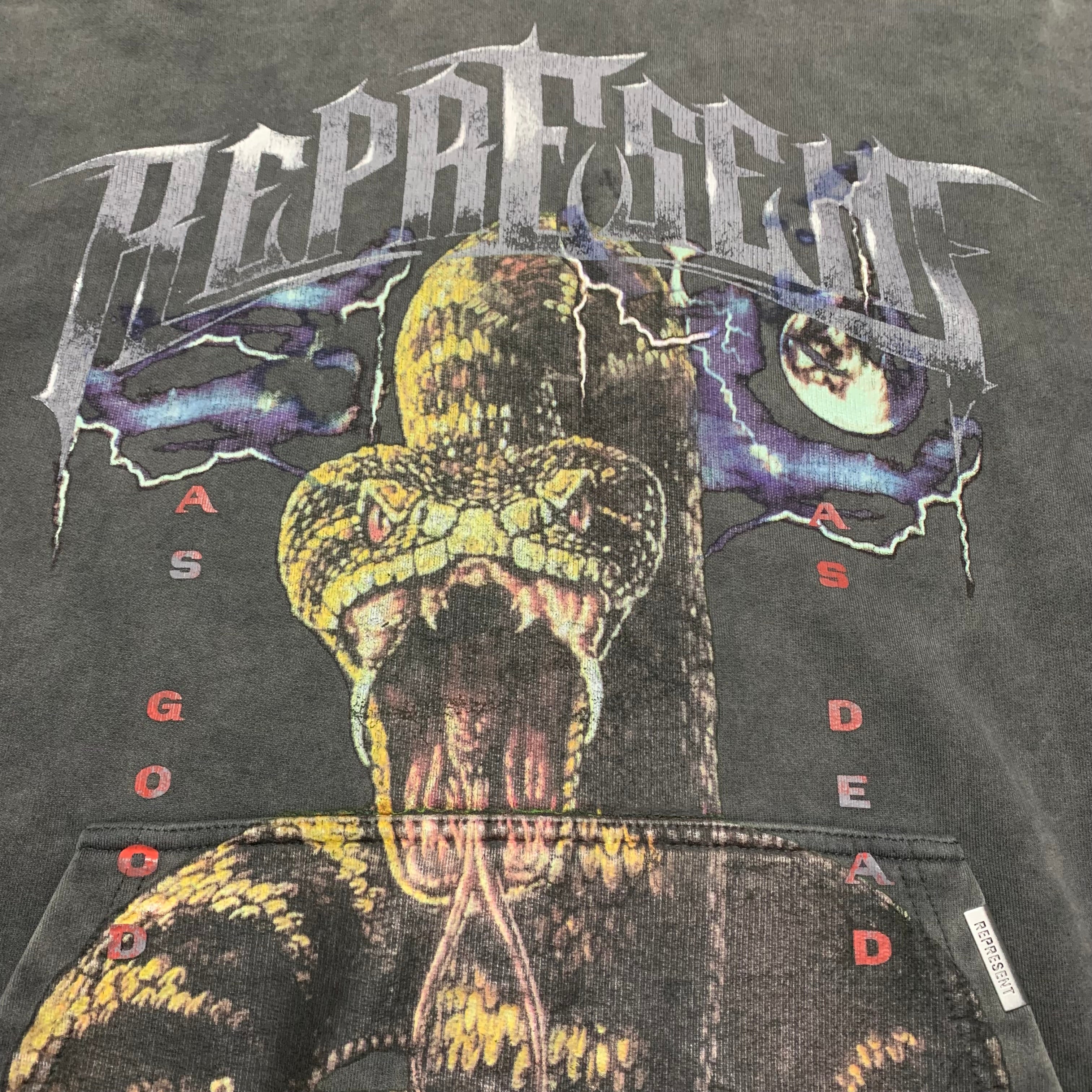 Represent Large As Good As Dead Vintage Grey Hoodie Snake Graphic