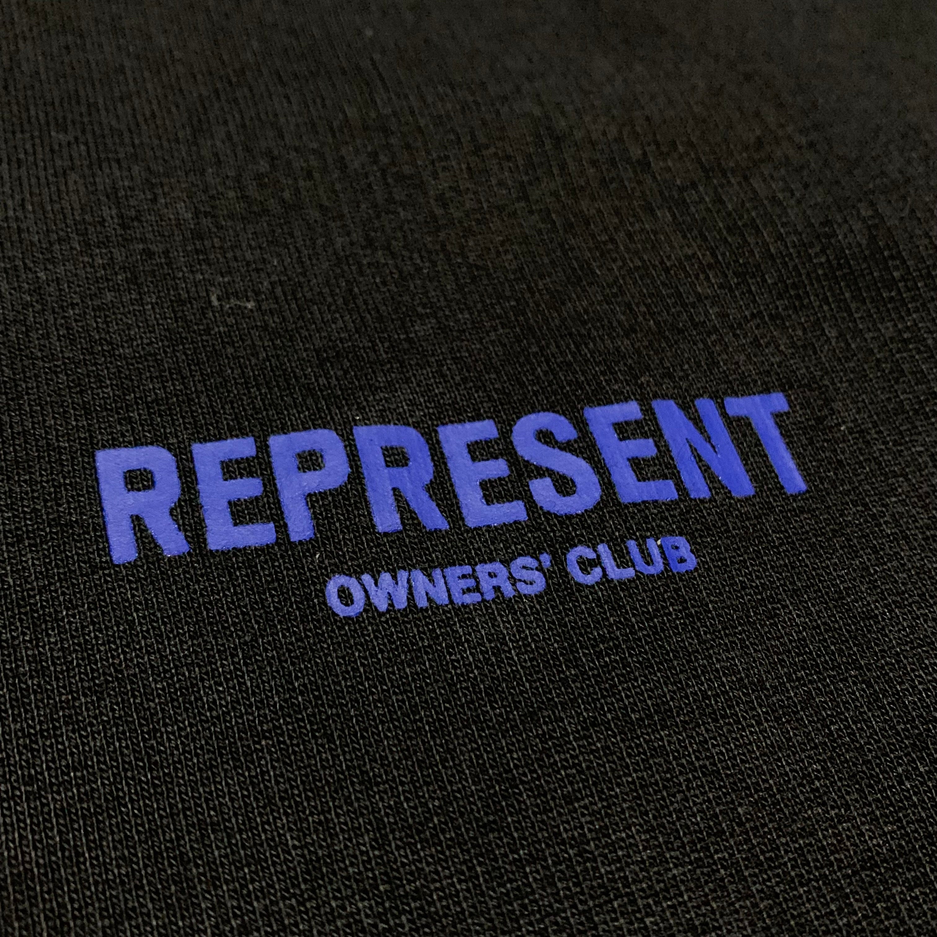 Represent Large Owners Club Jet Black Hoodie Blue Graphic
