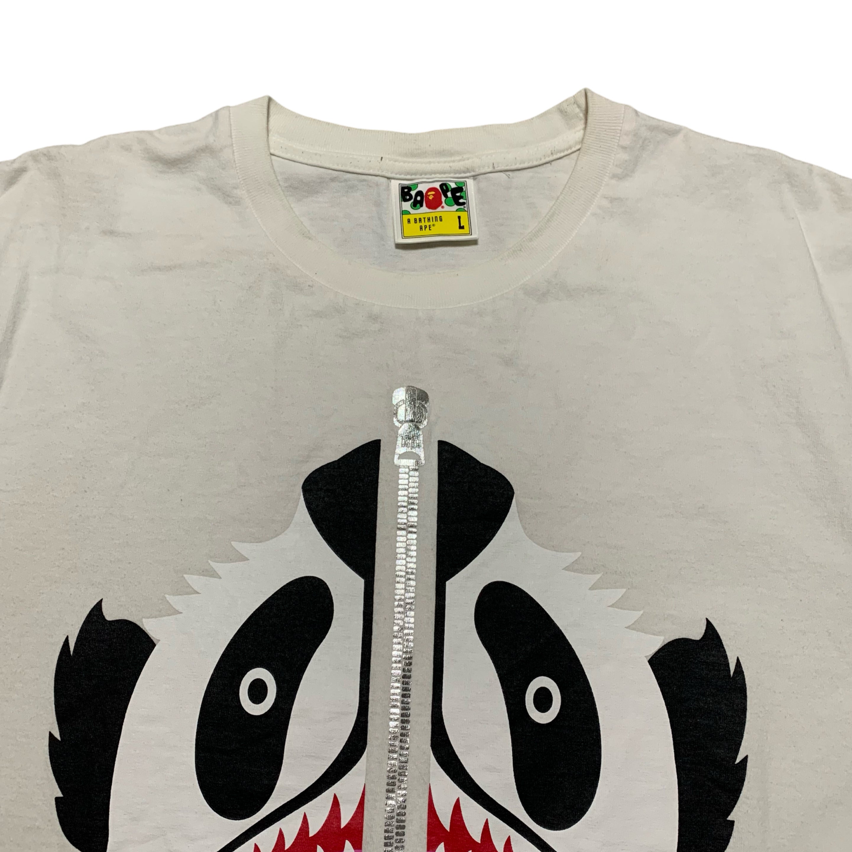 Bape Large Panda Shark Zip White Tee A Bathing Ape