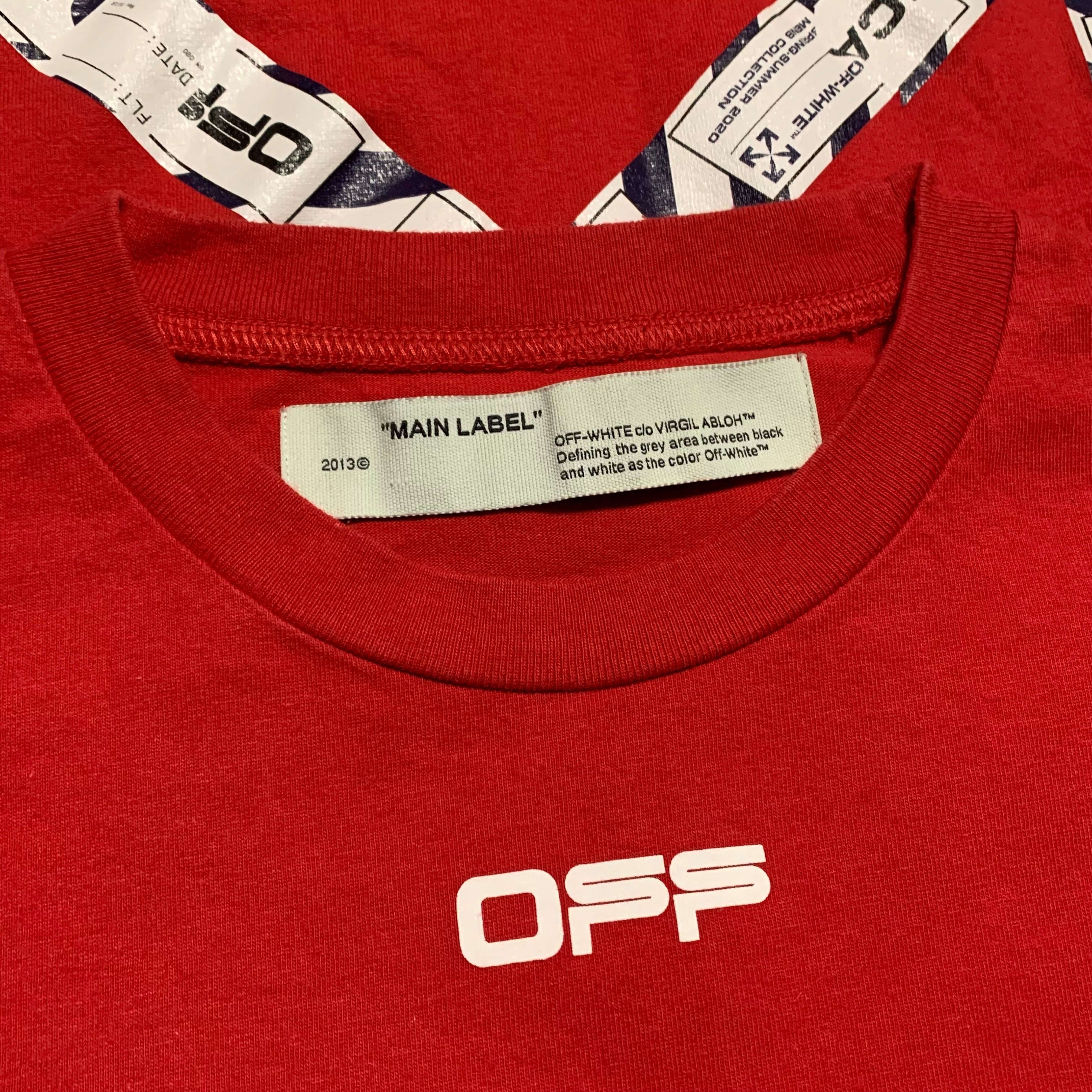 Off White Medium Airport Arrows Red Tee Virgil Abloh