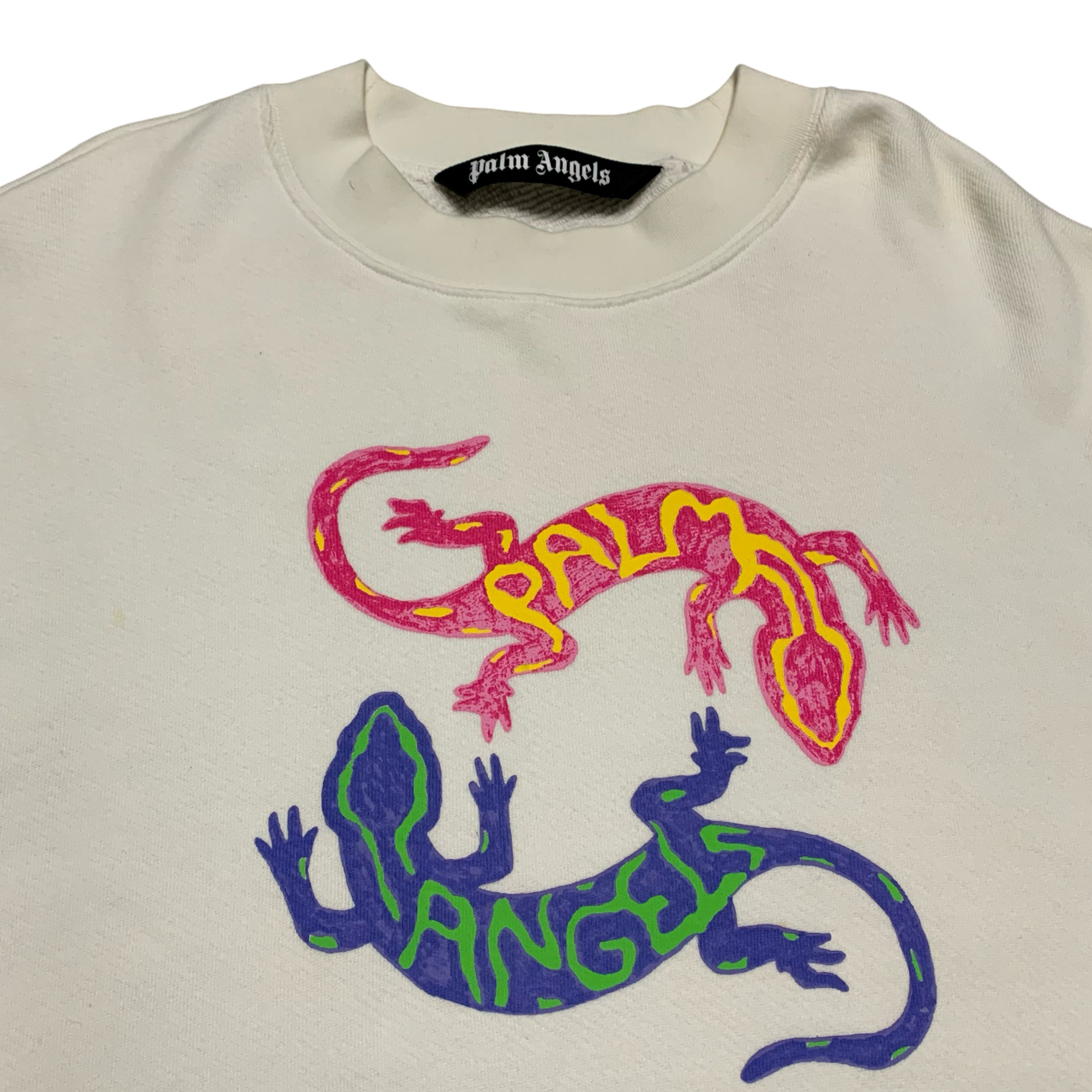 Palm Angels Large Gecko Graphic White Sweatshirt Crewneck