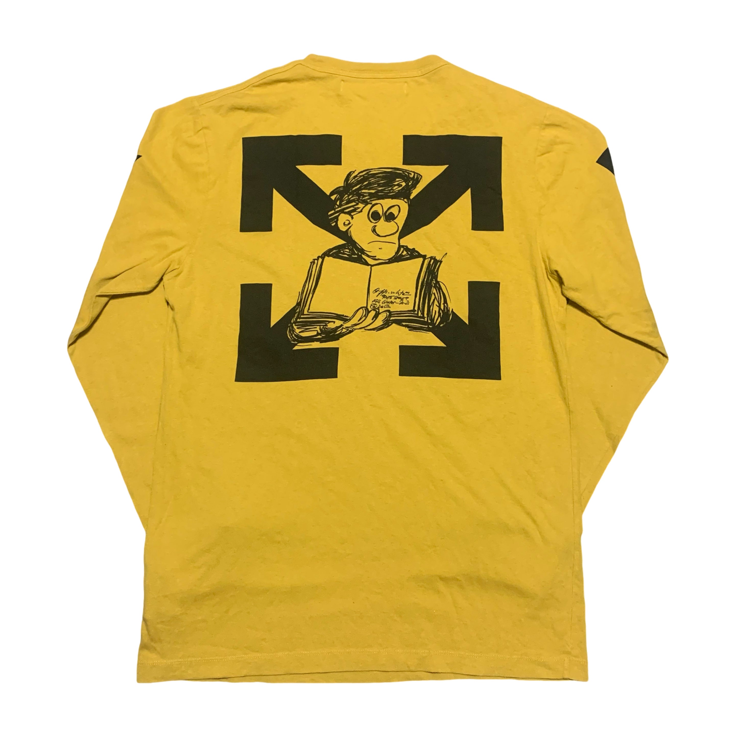 Off White XL Diag Pencil Arrows Yellow Long Sleeve Tee Virgil Abloh (OMAB001F20FAB005)