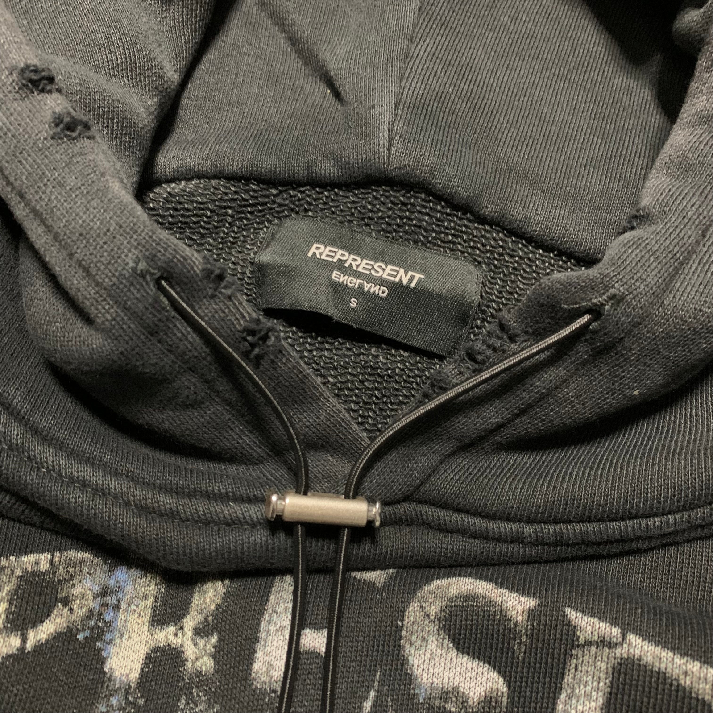 Represent Small Never Ride Faster Vintage Black Hoodie