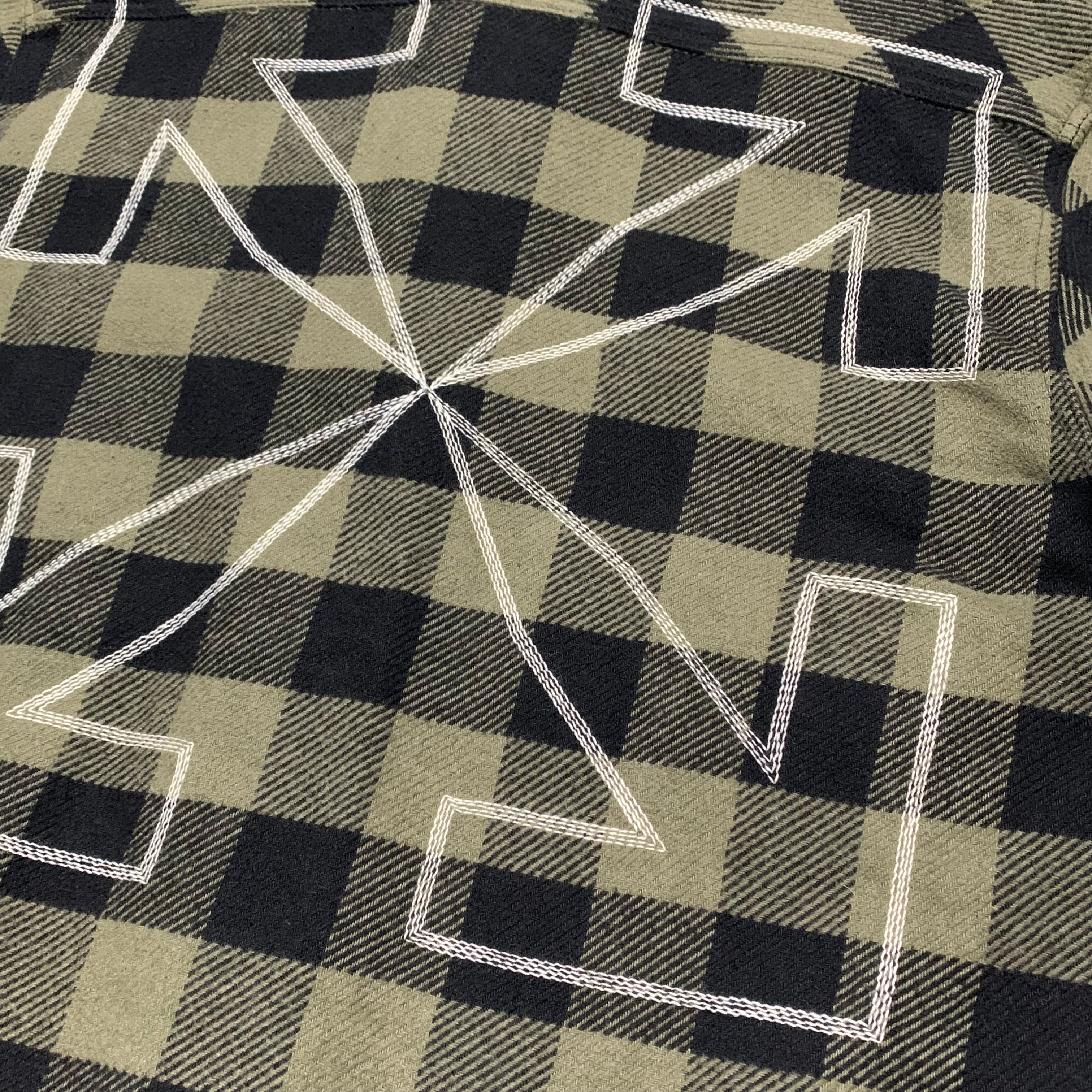 Off White Medium Flannel Shirt Arrows Checked Green Black Button Top Virgil Abloh
