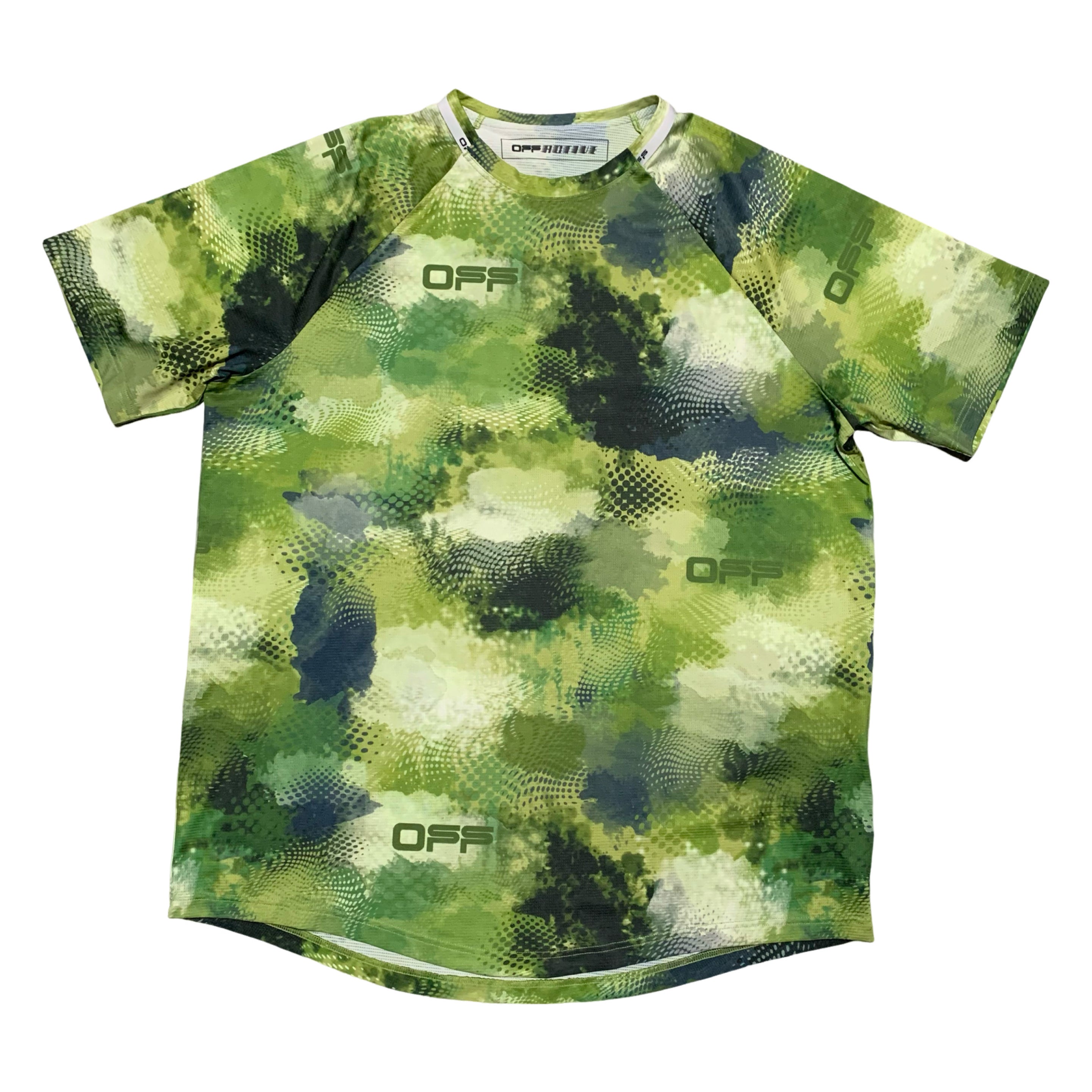 Off White XL Active Camo Logo Green Yellow Tee Virgil Abloh