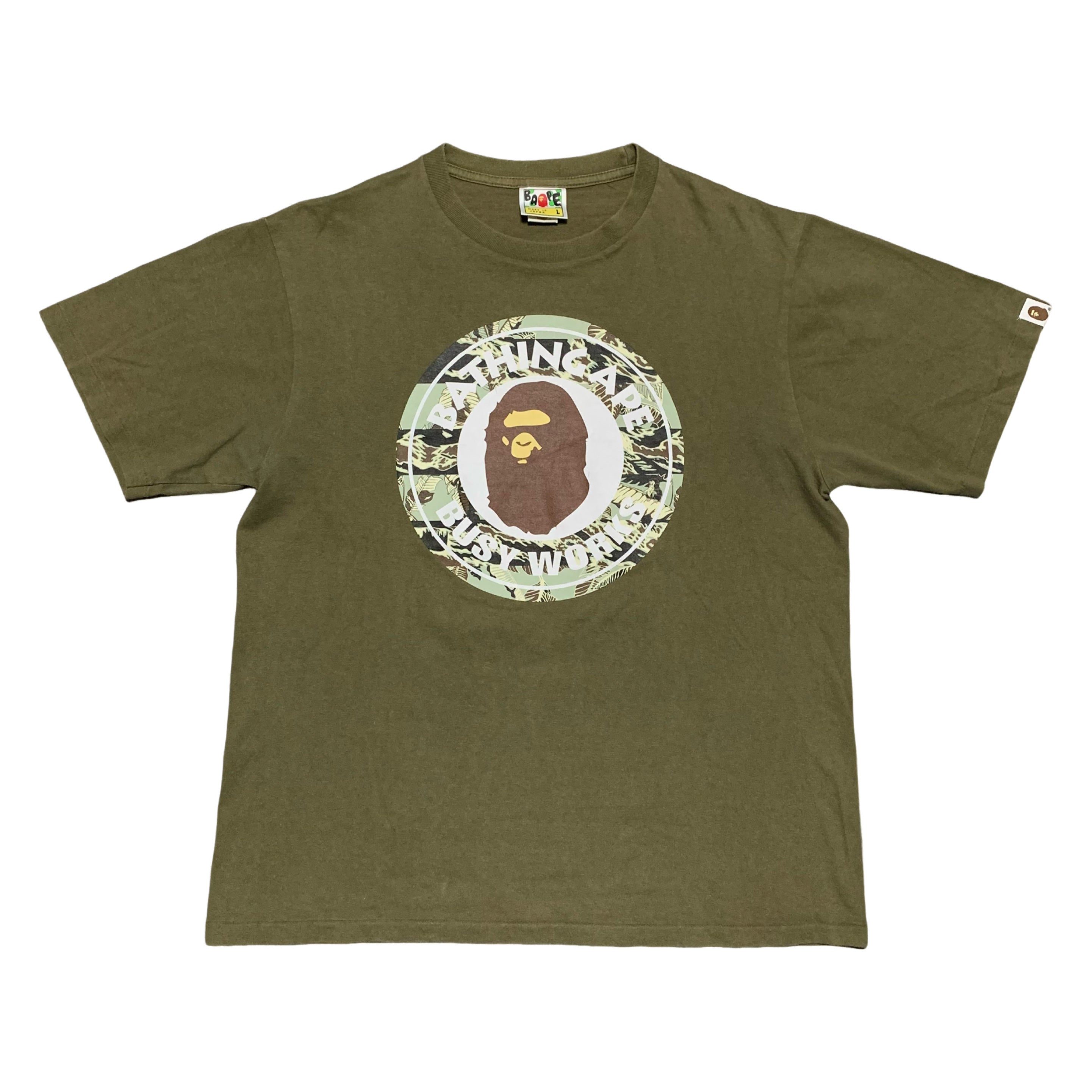 Bape Large Busy Works Tiger Camo Green Tee A Bathing Ape