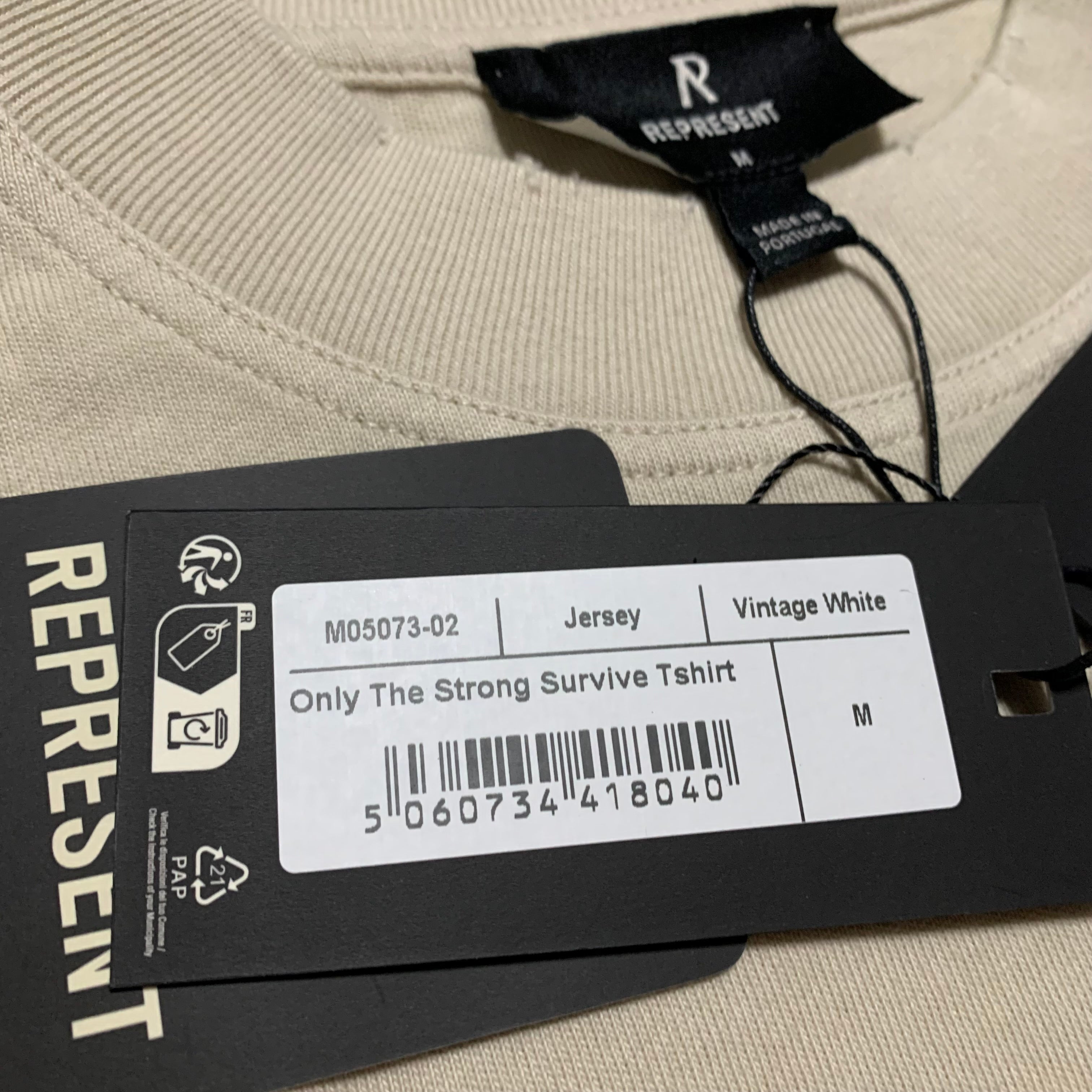 Represent Medium Only The Strong Survive Vintage White Tee Shark Graphic