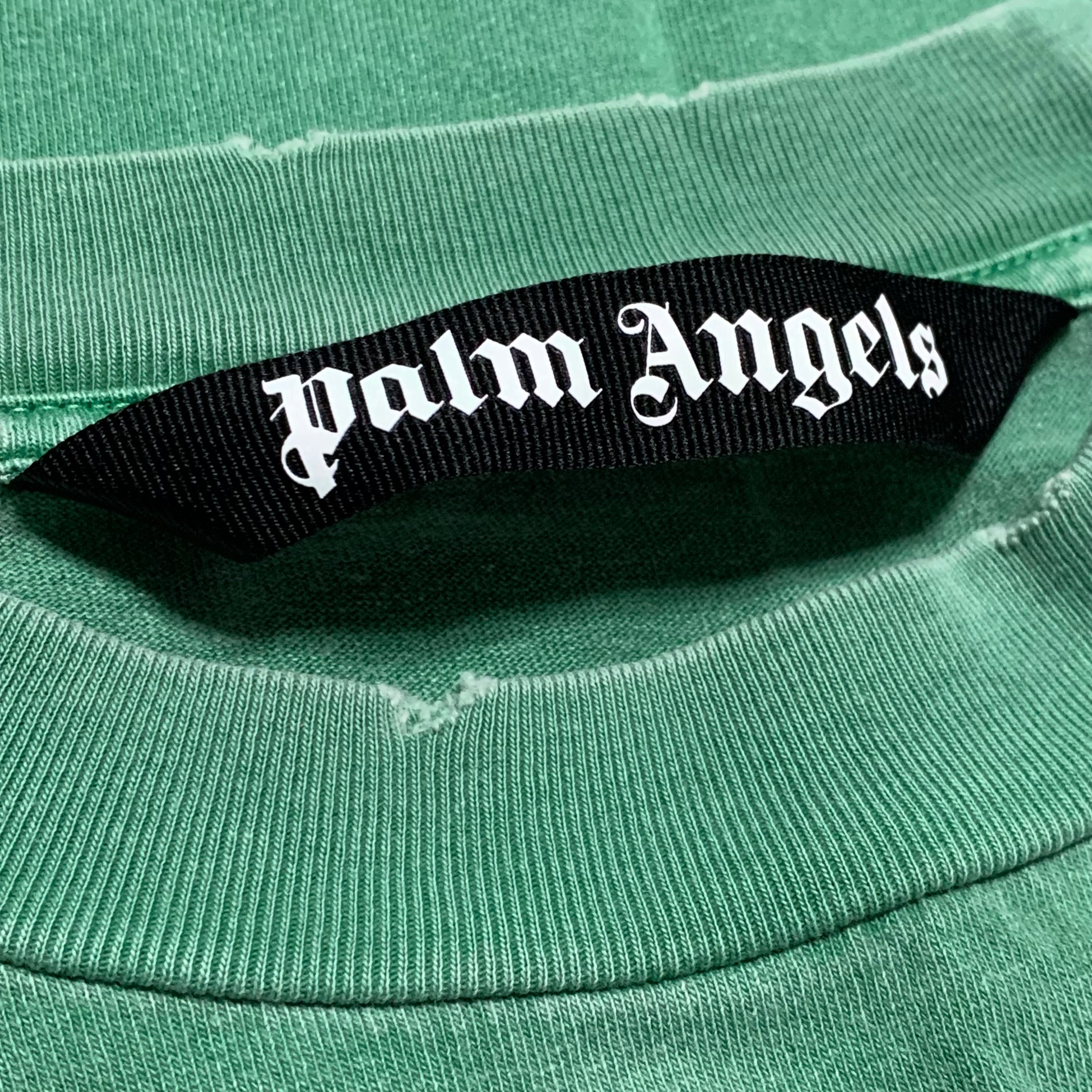 Palm Angels Medium Bear Head Green Tee Distressed