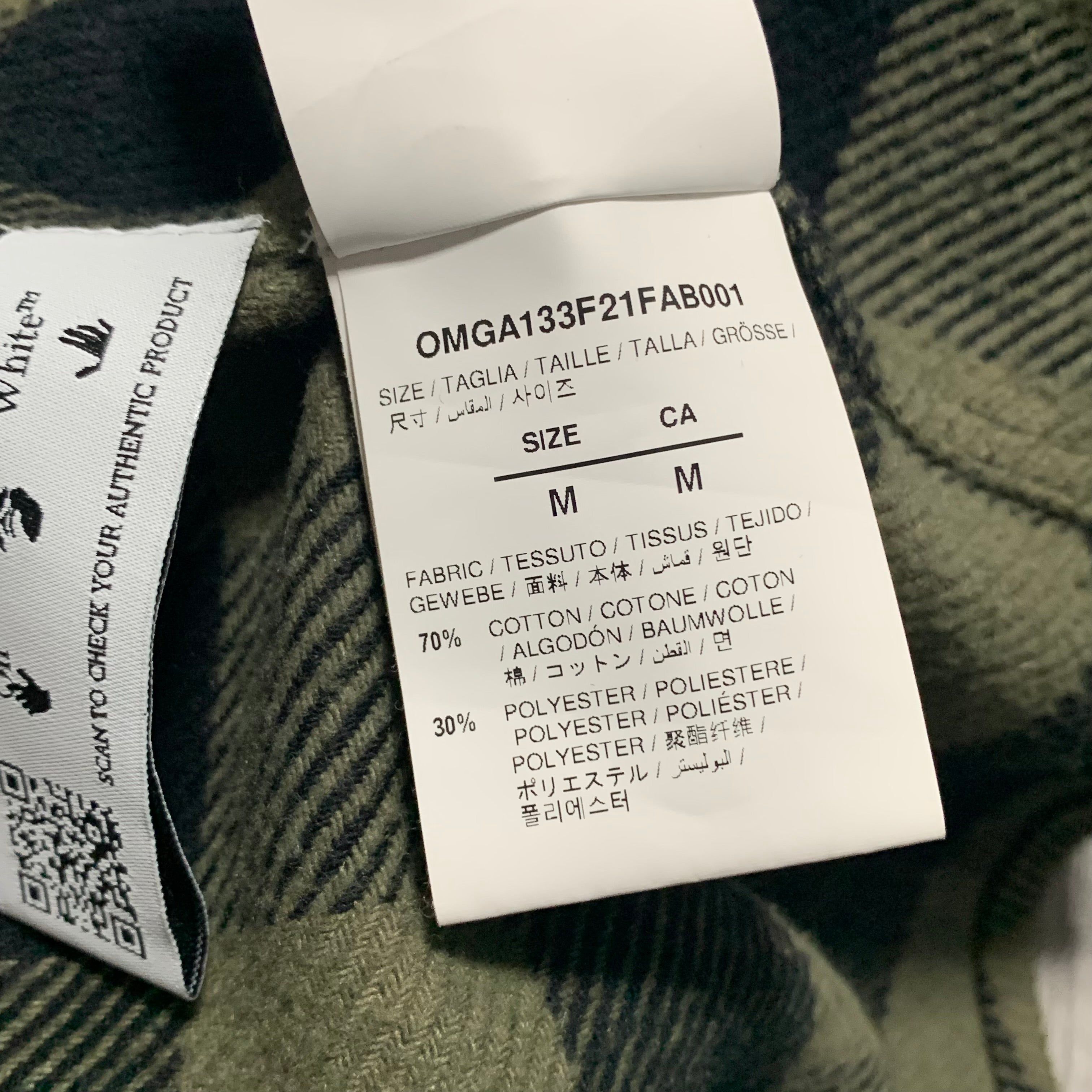 Off White Medium Flannel Shirt Arrows Checked Green Black Button Top Virgil Abloh