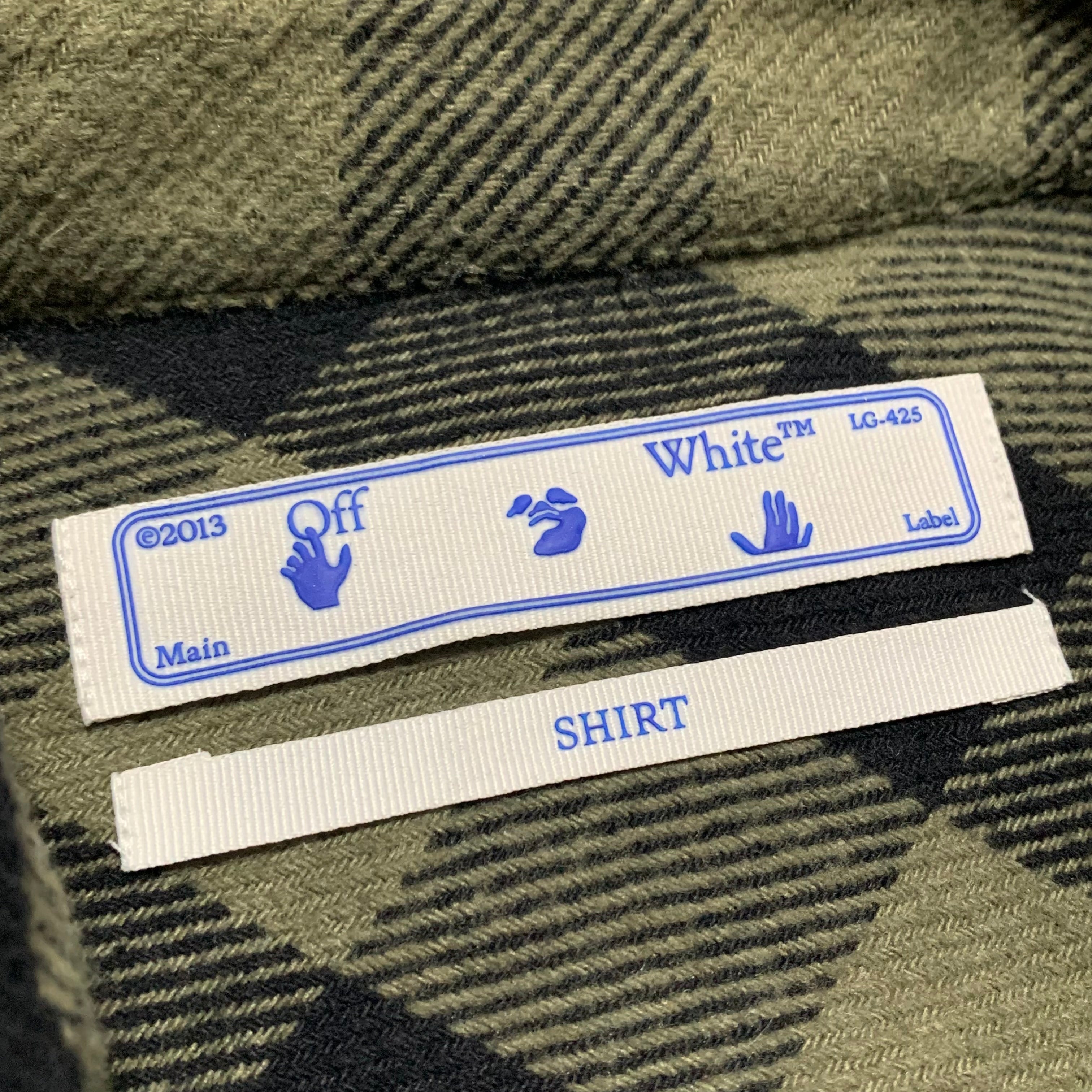 Off White Medium Flannel Shirt Arrows Checked Green Black Button Top Virgil Abloh