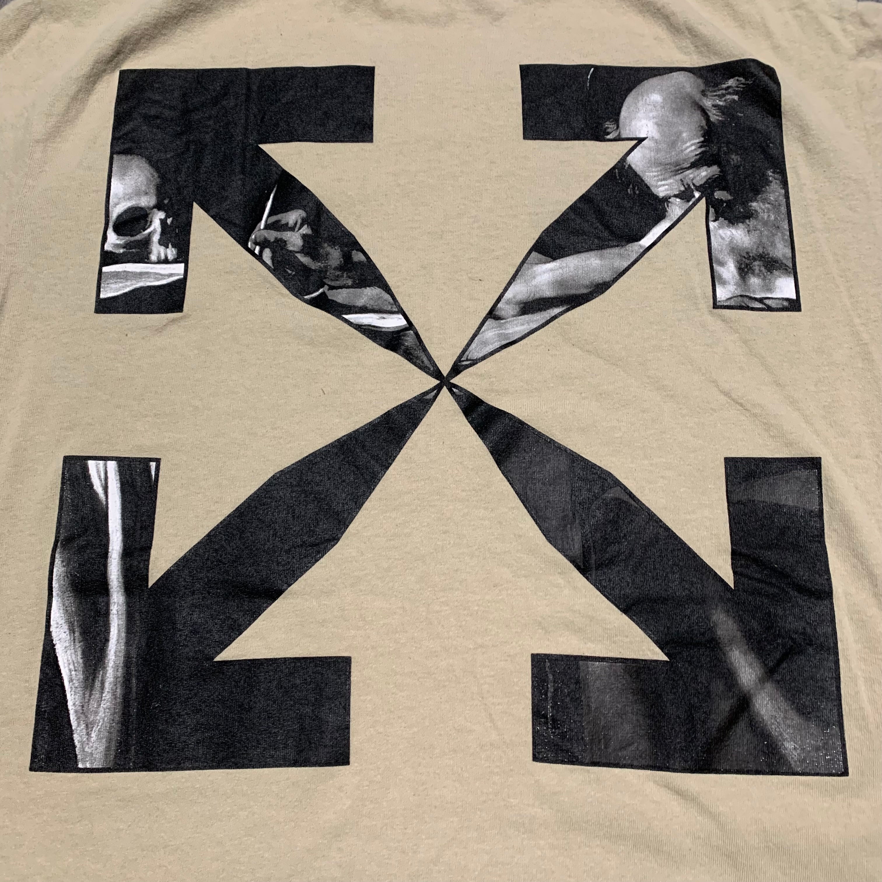 Off White Small Caravaggio Arrows Beige Tan Tee Virgil Abloh