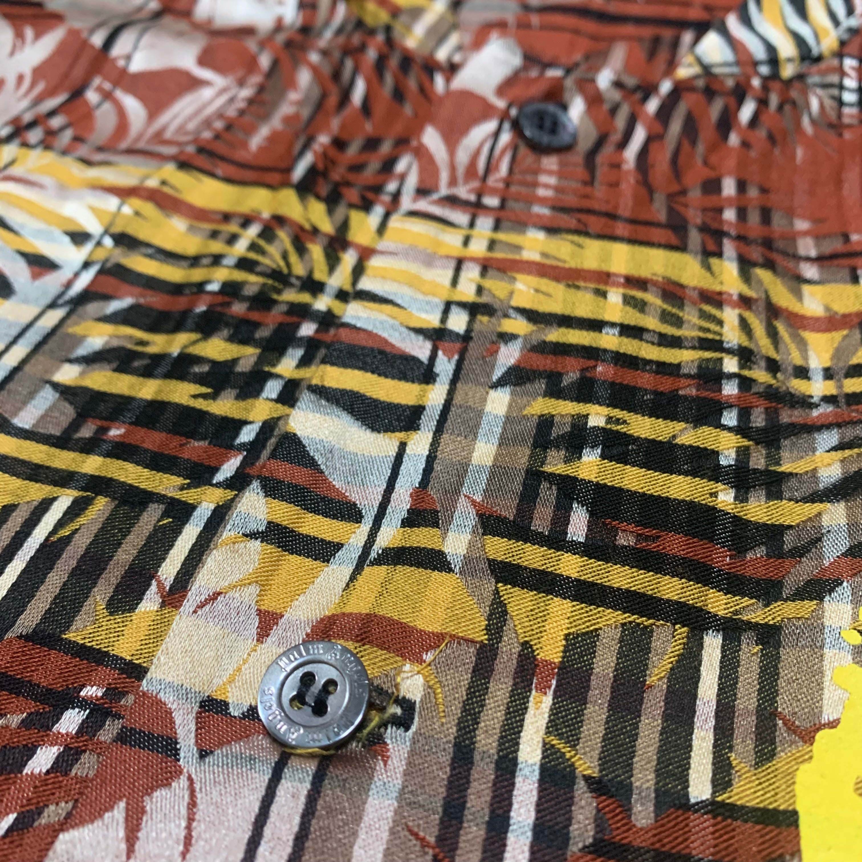 Palm Angels Small Shirt PA Logo Plaid Bowling Shirt Burgundy Yellow 46