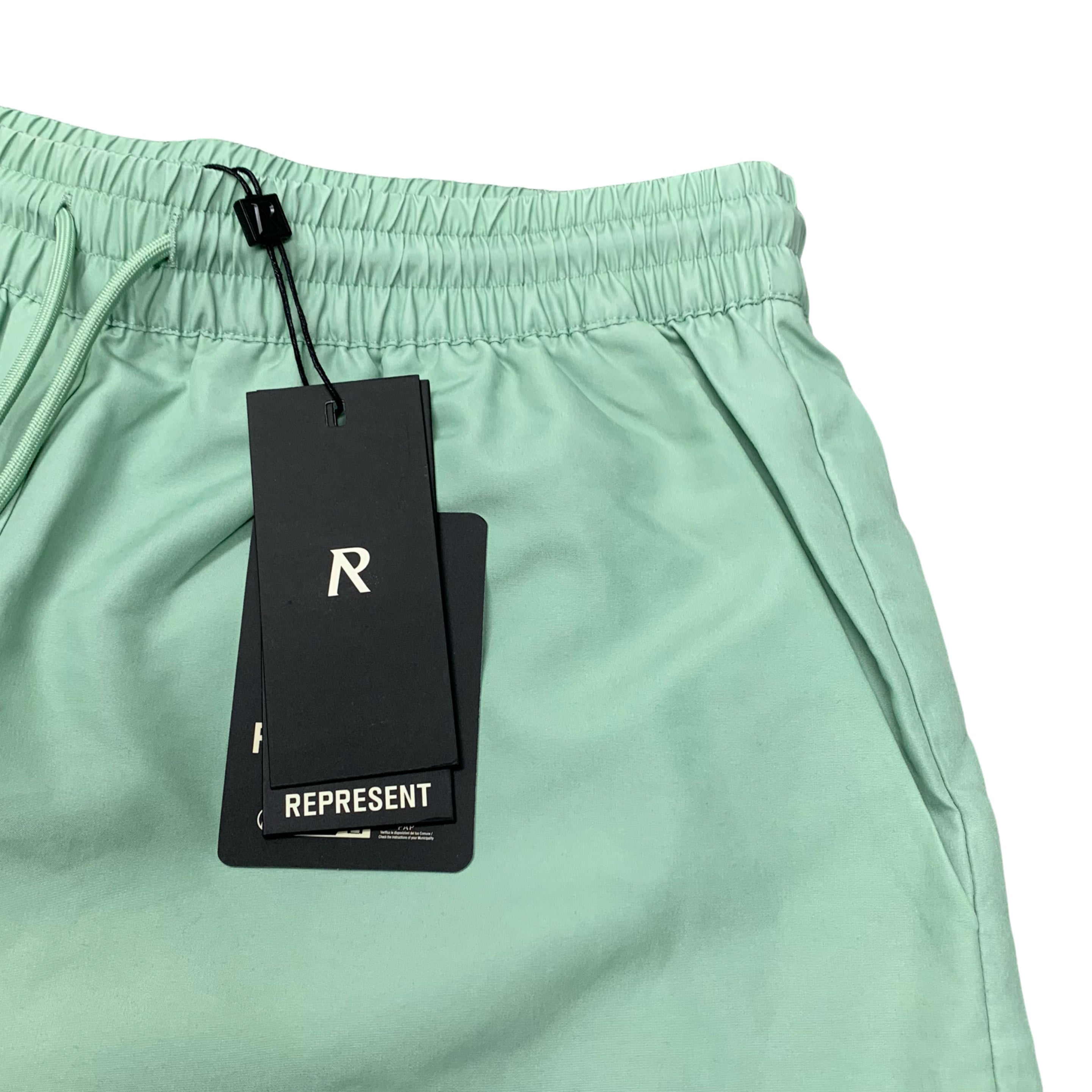 Represent Small Swim Shorts Metal Initial Washed Sage Mint Green