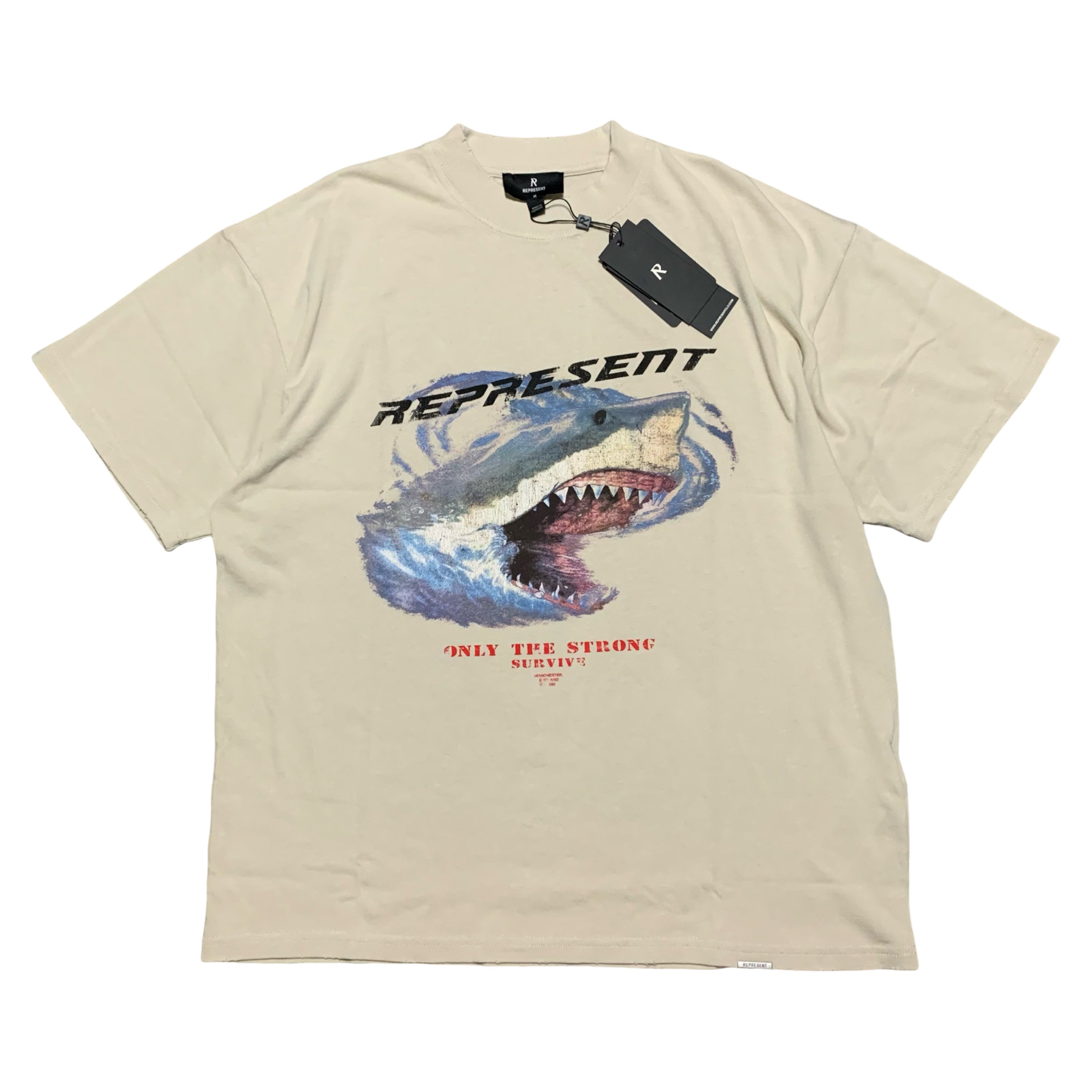 Represent Medium Only The Strong Survive Vintage White Tee Shark Graphic