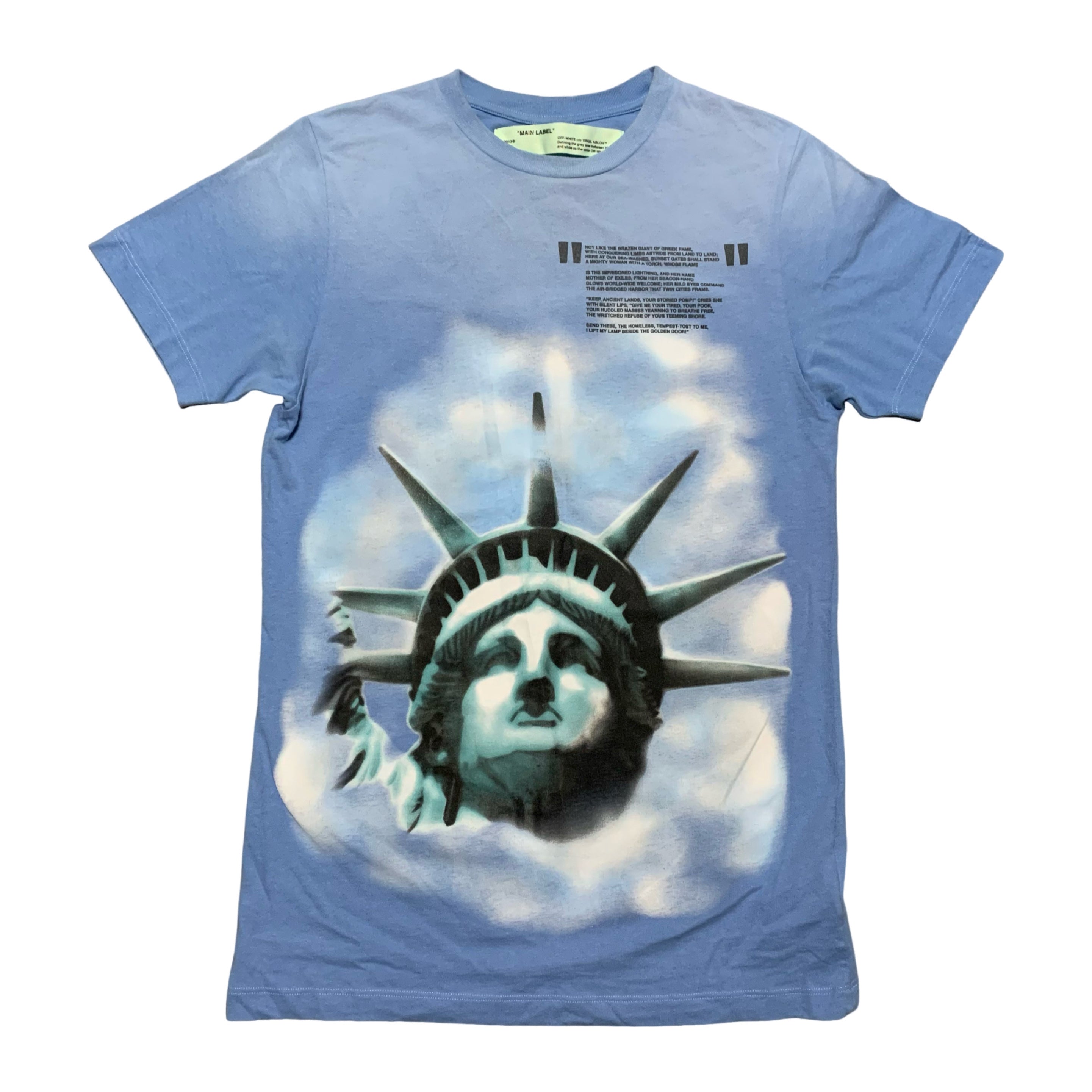 Off White XS Statue of Liberty Blue Tee Virgil Abloh