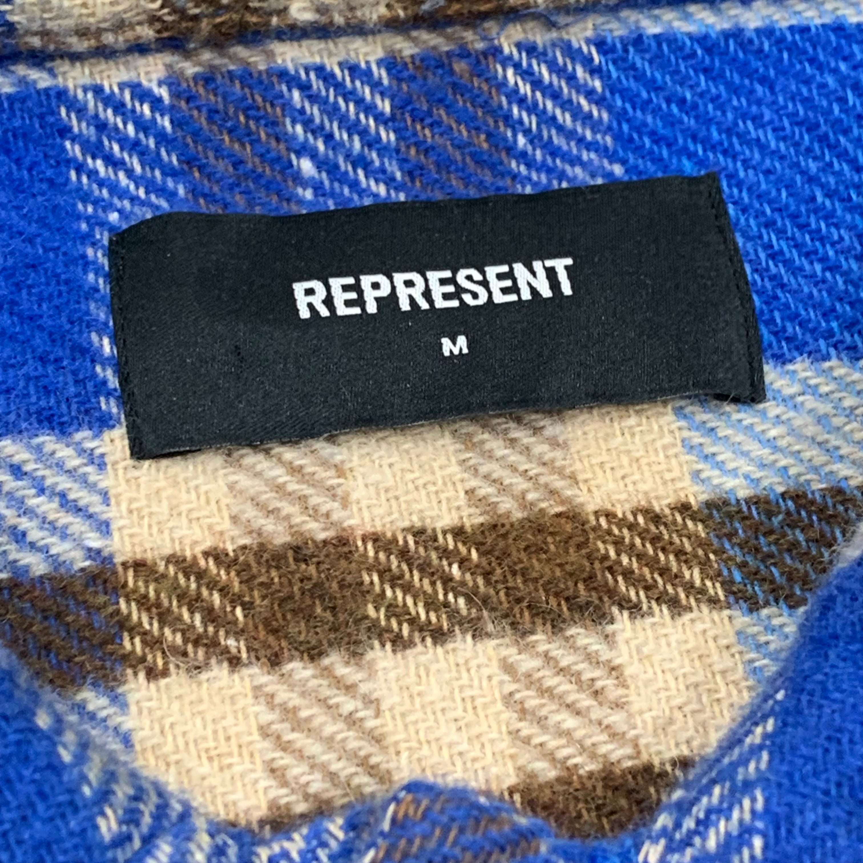 Represent Medium Flannel Shirt Initial Blue Check Shirt Top