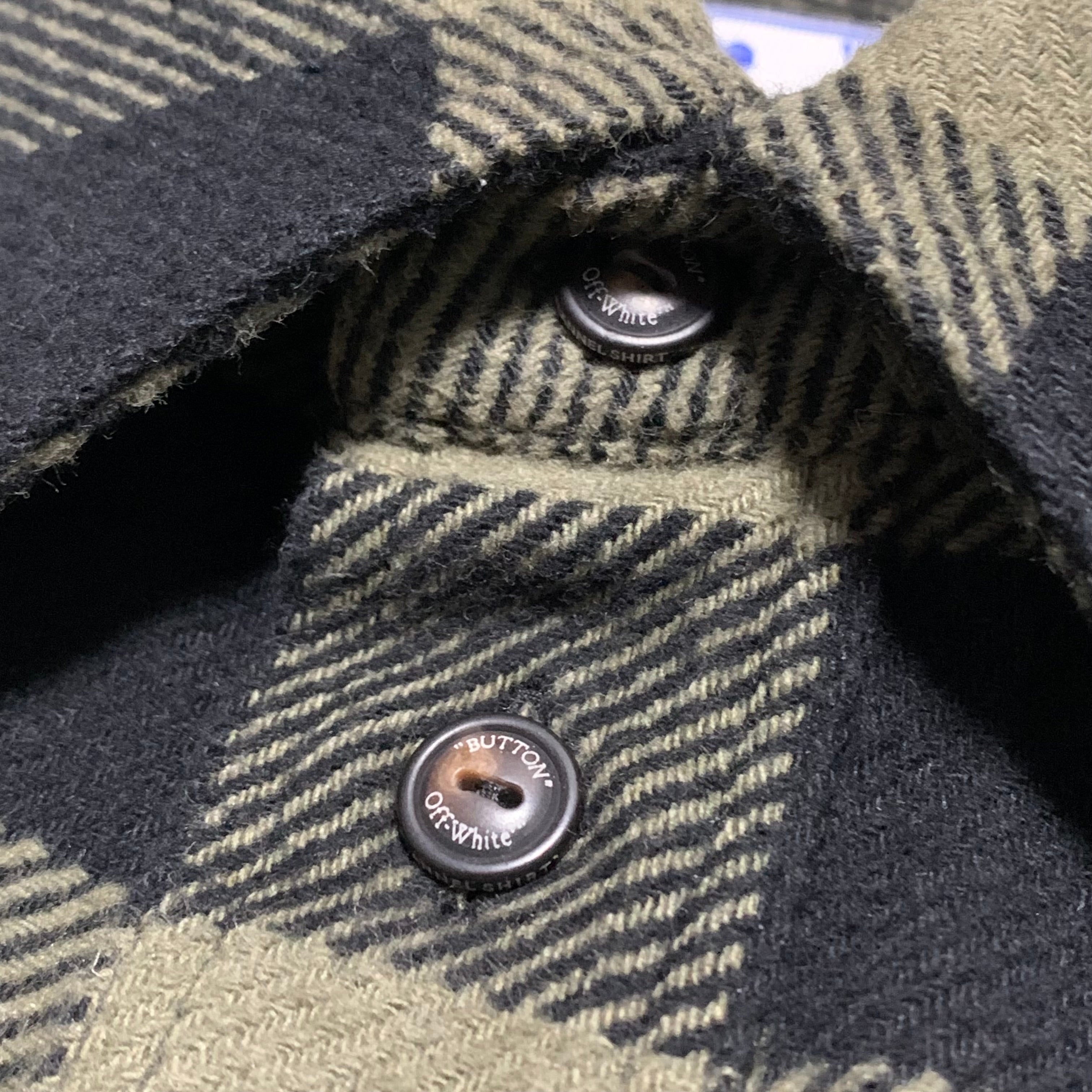 Off White Medium Flannel Shirt Arrows Checked Green Black Button Top Virgil Abloh