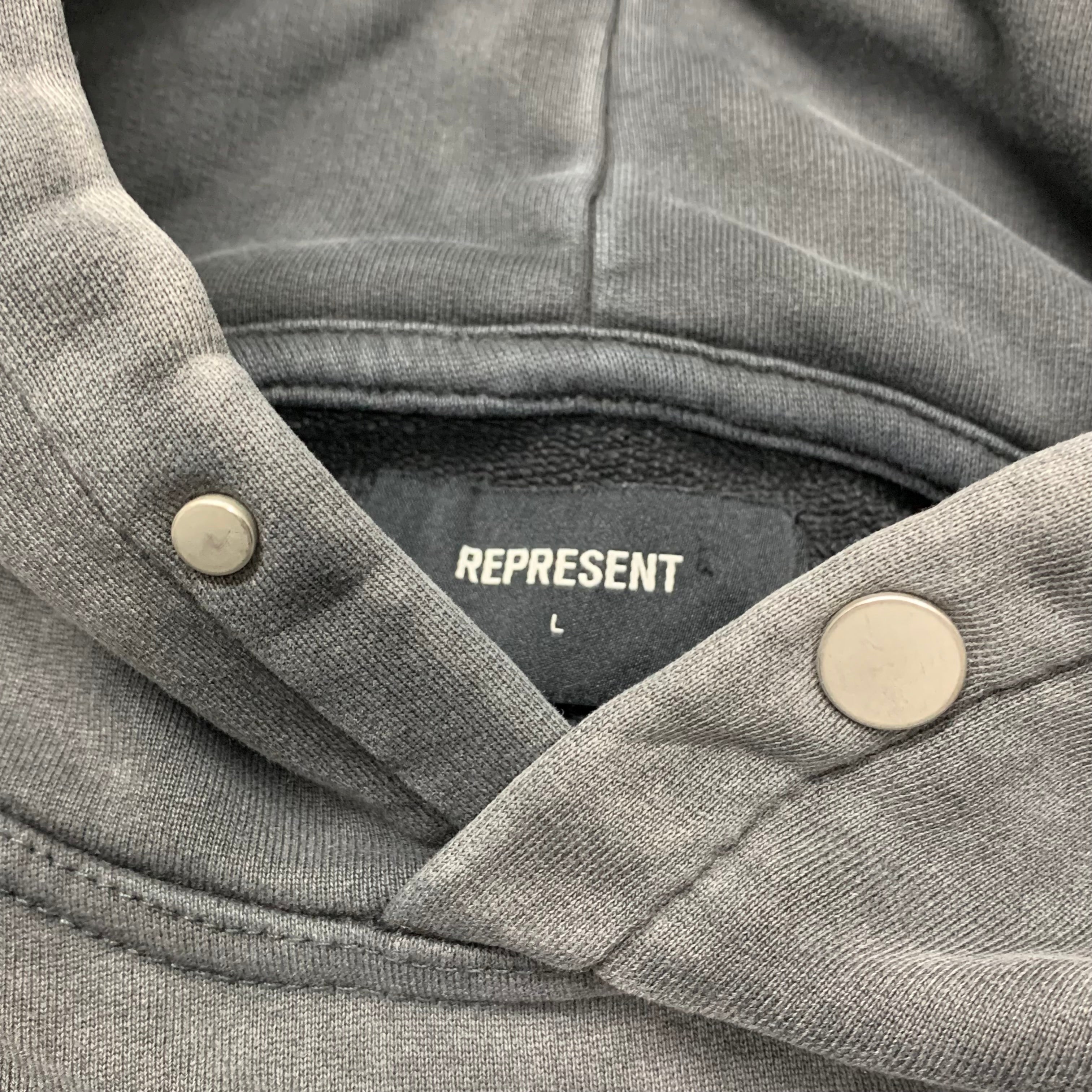 Represent Large Hoodie Embroidered Vintage Grey Hoodie