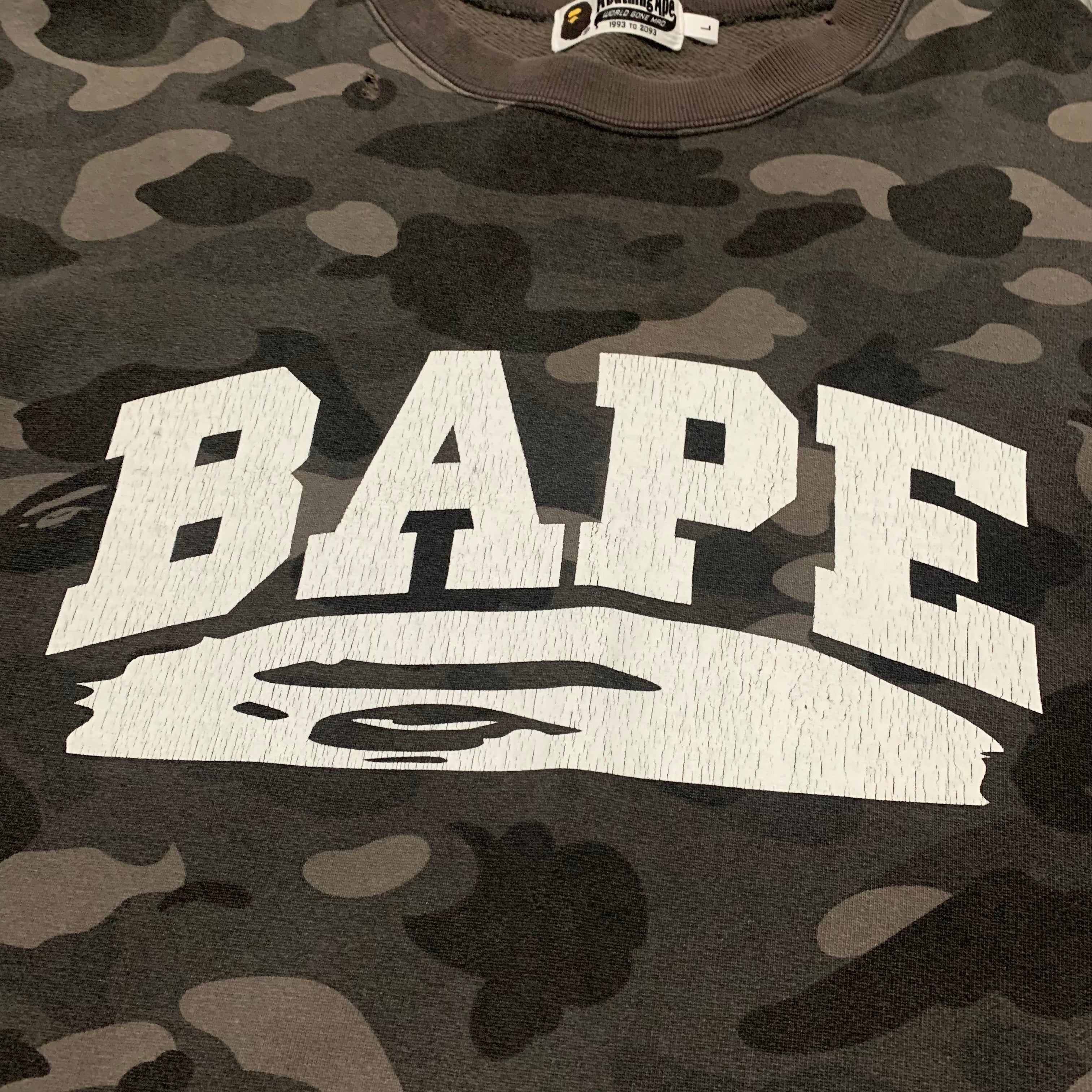 Bape Large Grey Camo Oversized Sweatshirt Crewneck Distressed A Bathing Ape