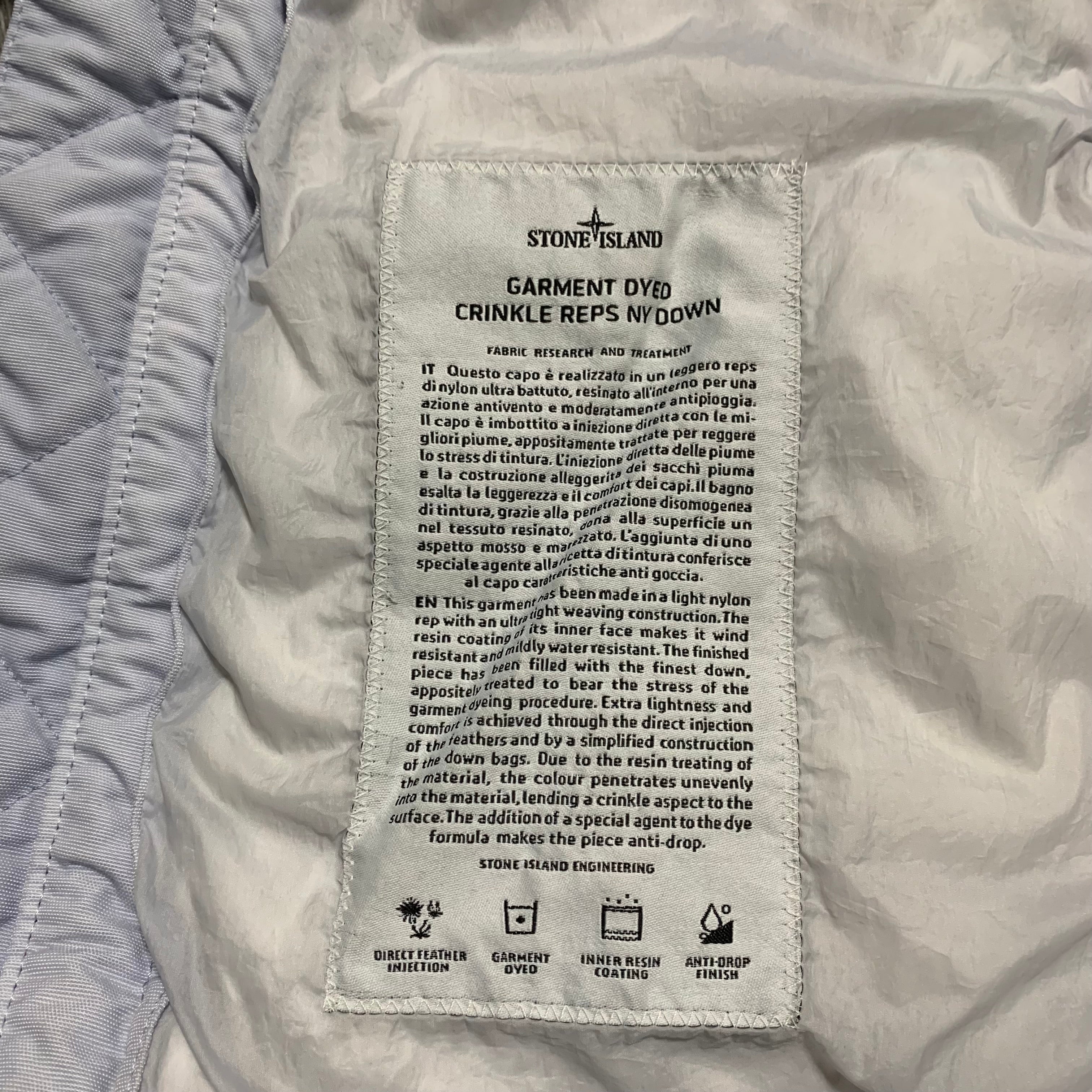 Stone Island Small Puffer Jacket Crinkle Reps Nylon Down Filled Parka Ice Blue 2018