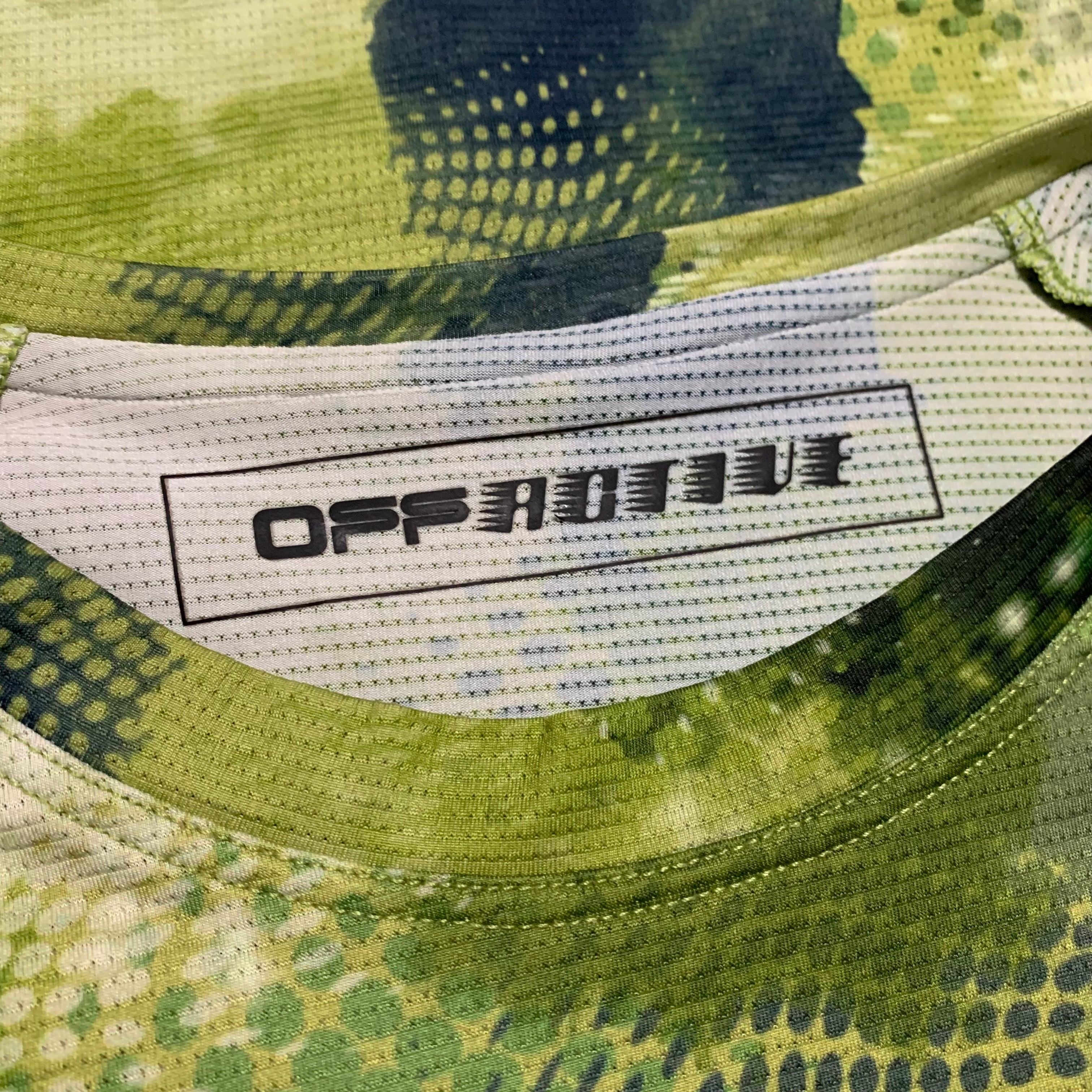 Off White XL Active Camo Logo Green Yellow Tee Virgil Abloh