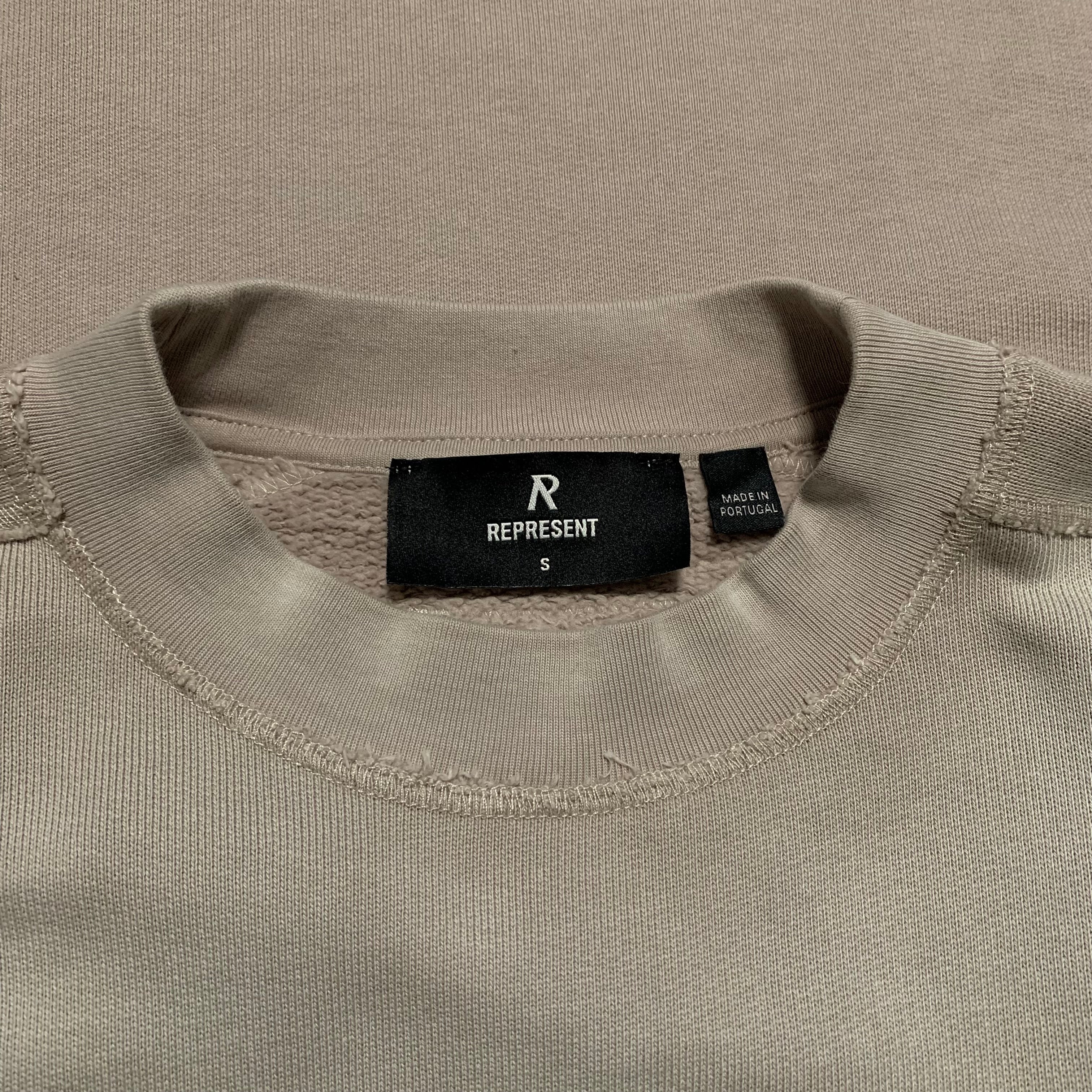 Represent Small Stepped Hem Sweatshirt Sun Fade Oat Heavyweight Crewneck