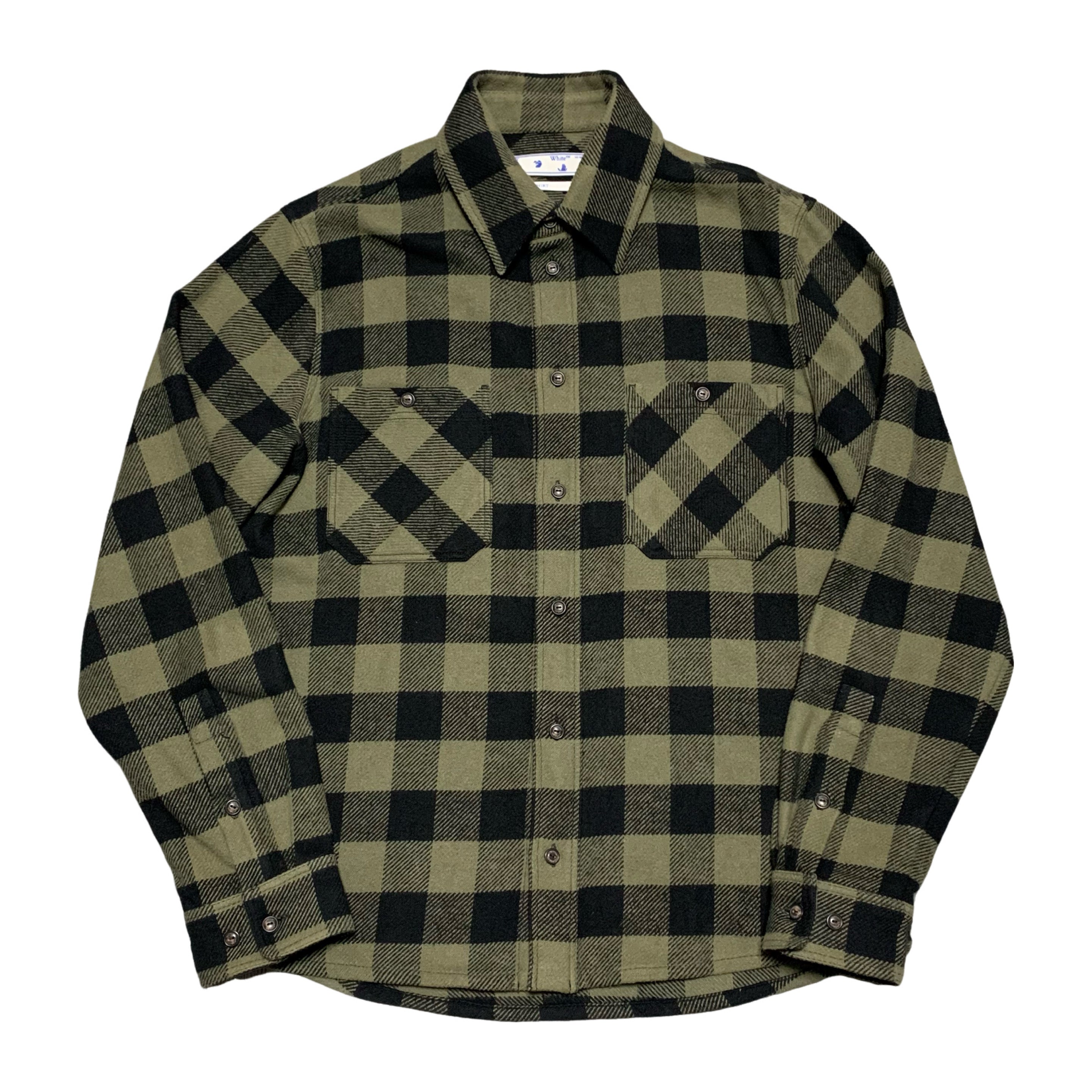 Off White Medium Flannel Shirt Arrows Checked Green Black Button Top Virgil Abloh