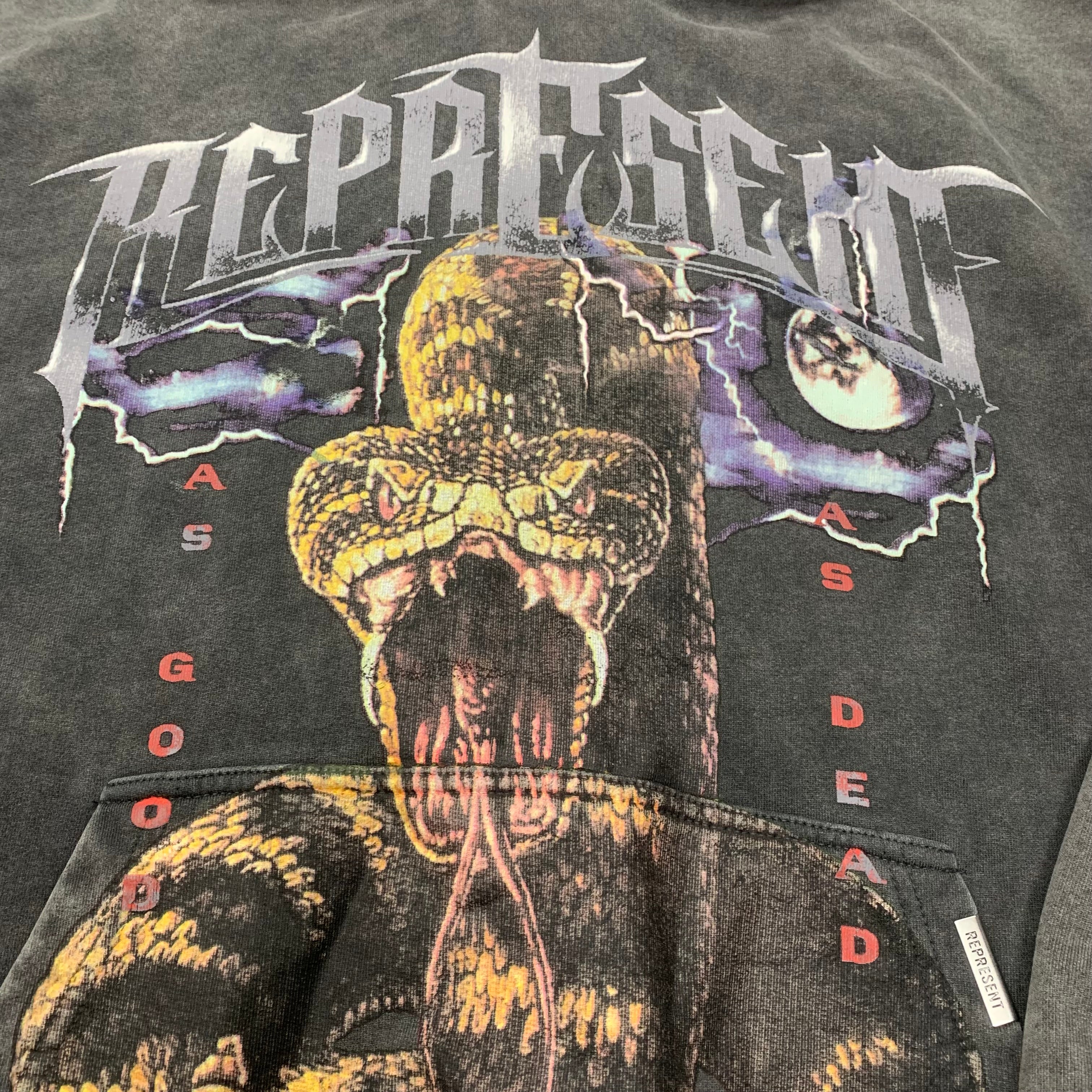 Represent Medium Hoodie As Good As Dead Vintage Grey Hoodie Snake Graphic