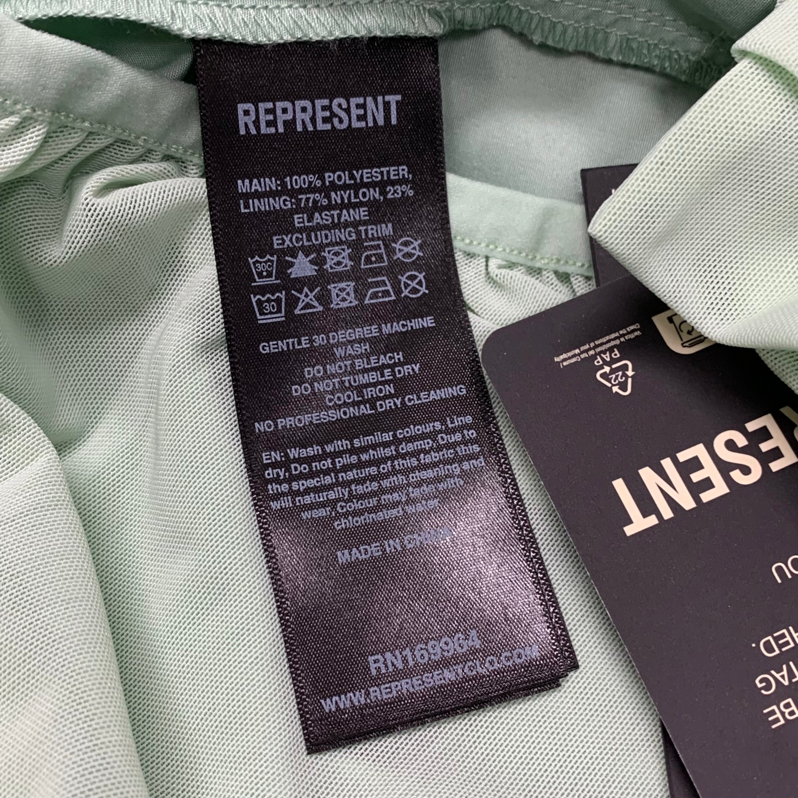 Represent Small Swim Shorts Metal Initial Washed Sage Mint Green