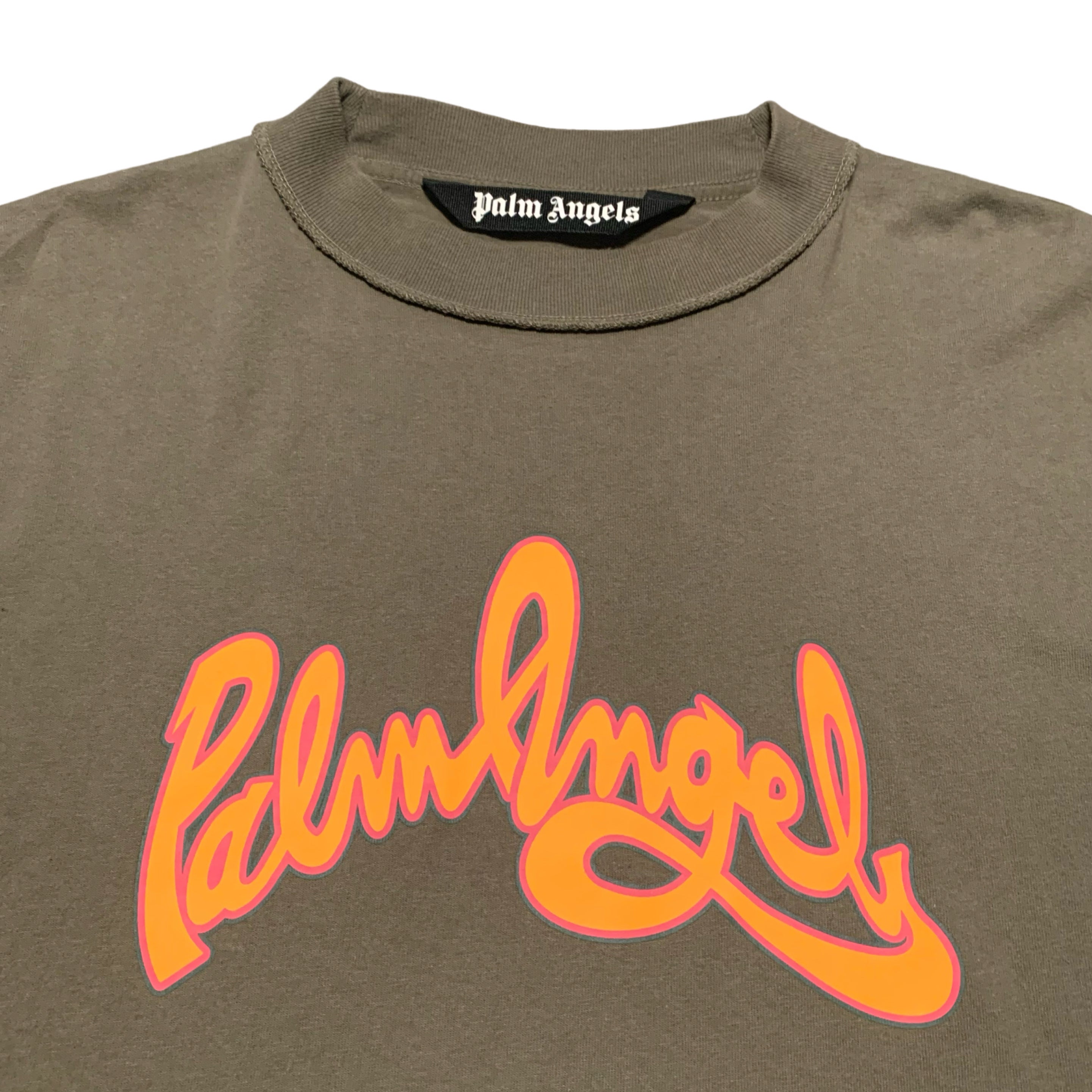 Palm Angels Medium Seasonal Logo Inside Out Military Khaki Green Tee