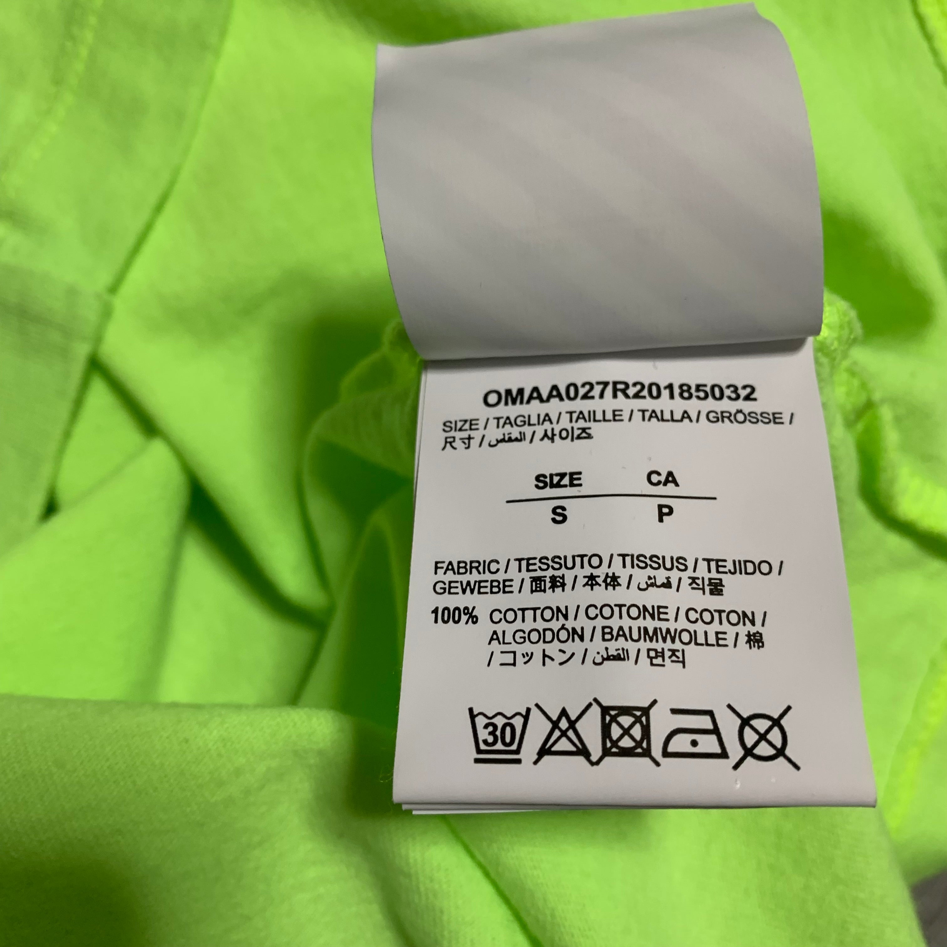 Off White Small Neon Green Arrows Tee Virgil Abloh (OMAA027R20185032)