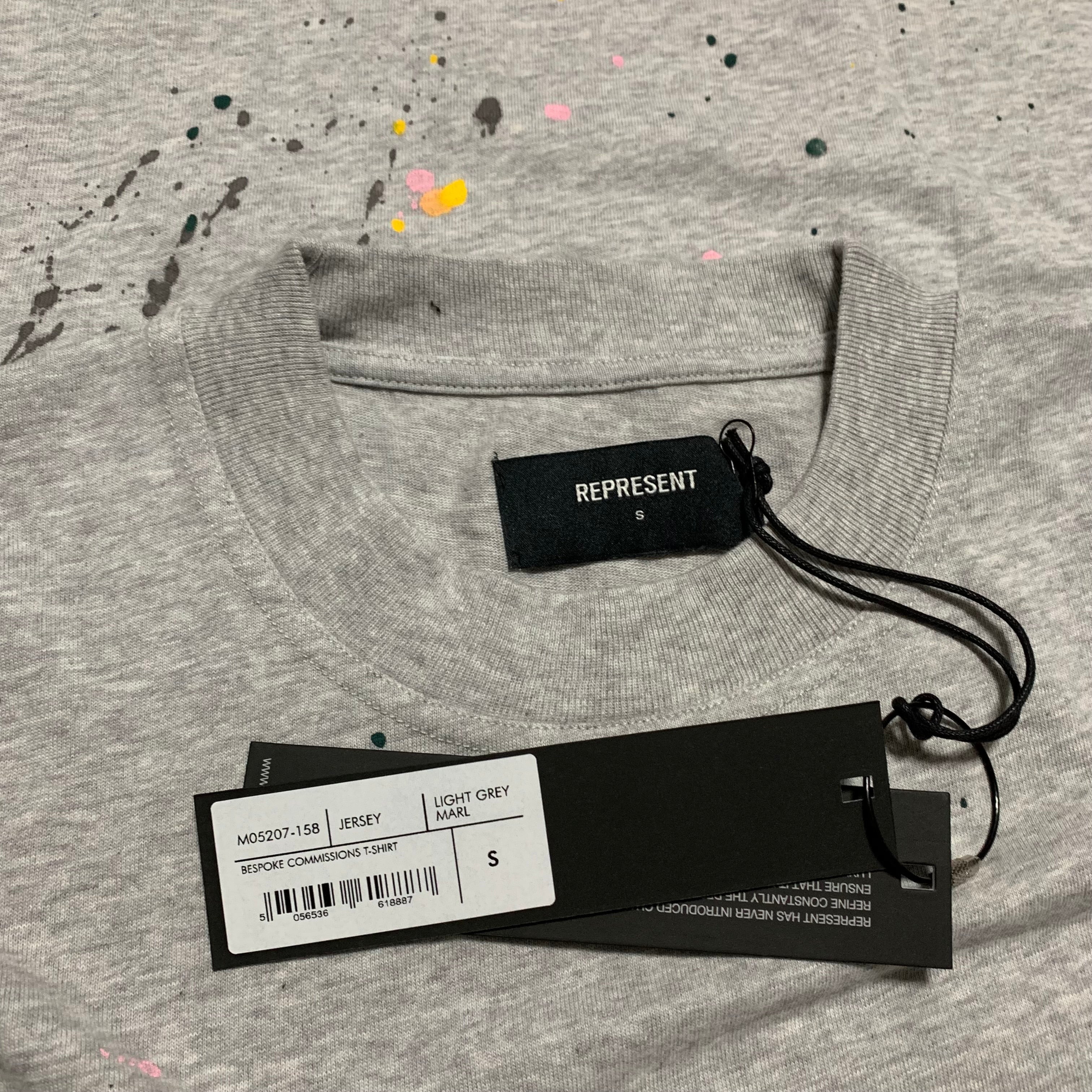 Represent Small Bespoke Commissions Grey Tee Paint Splatter
