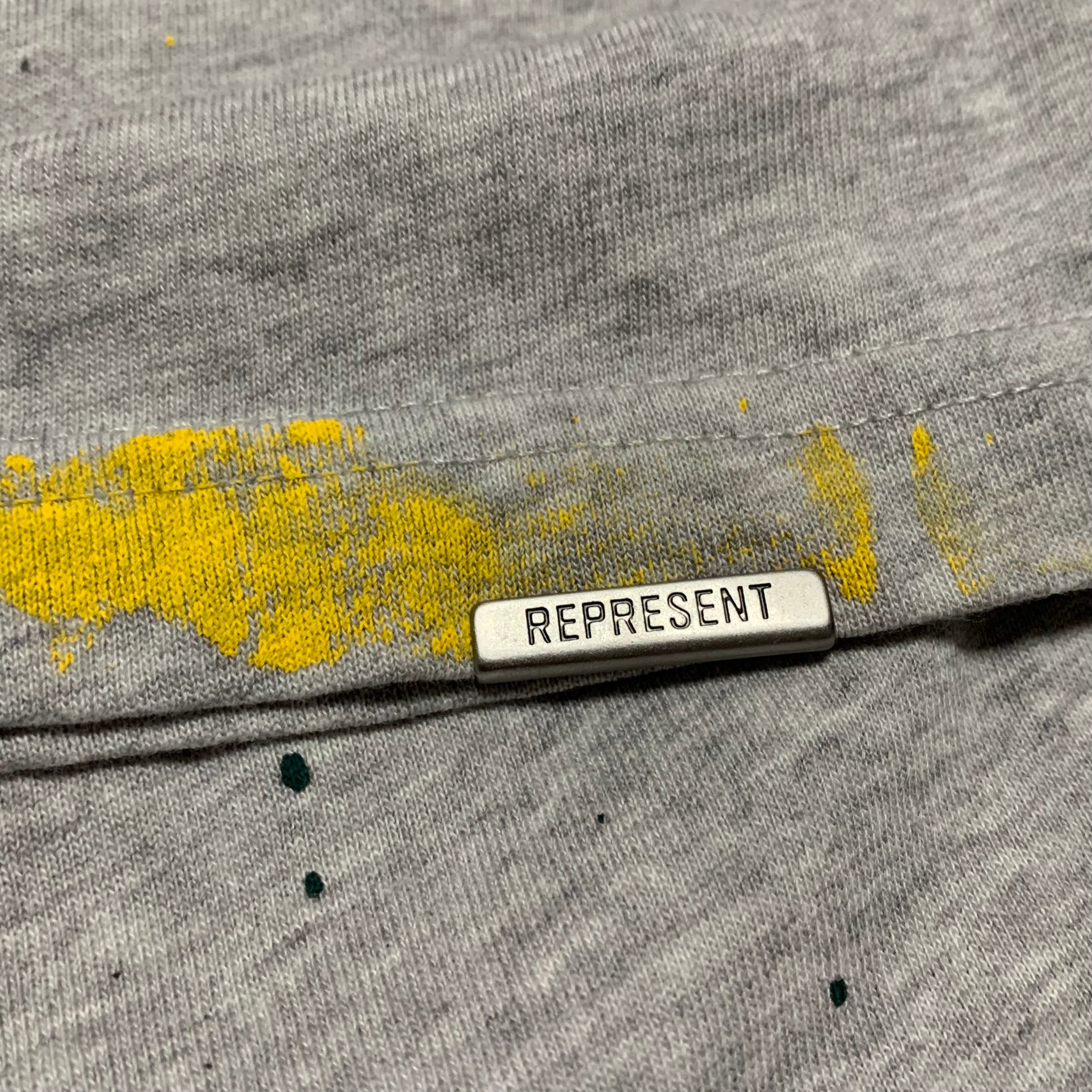 Represent Small Bespoke Commissions Grey Tee Paint Splatter