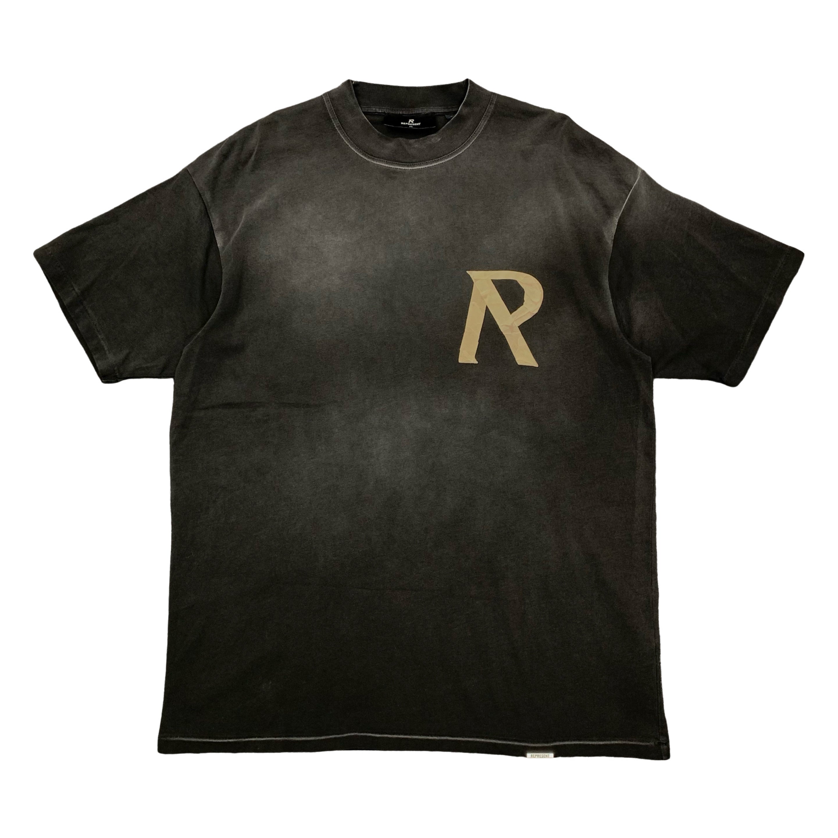 Represent XS Tee Masking Tape Initial Stained Black T-Shirt