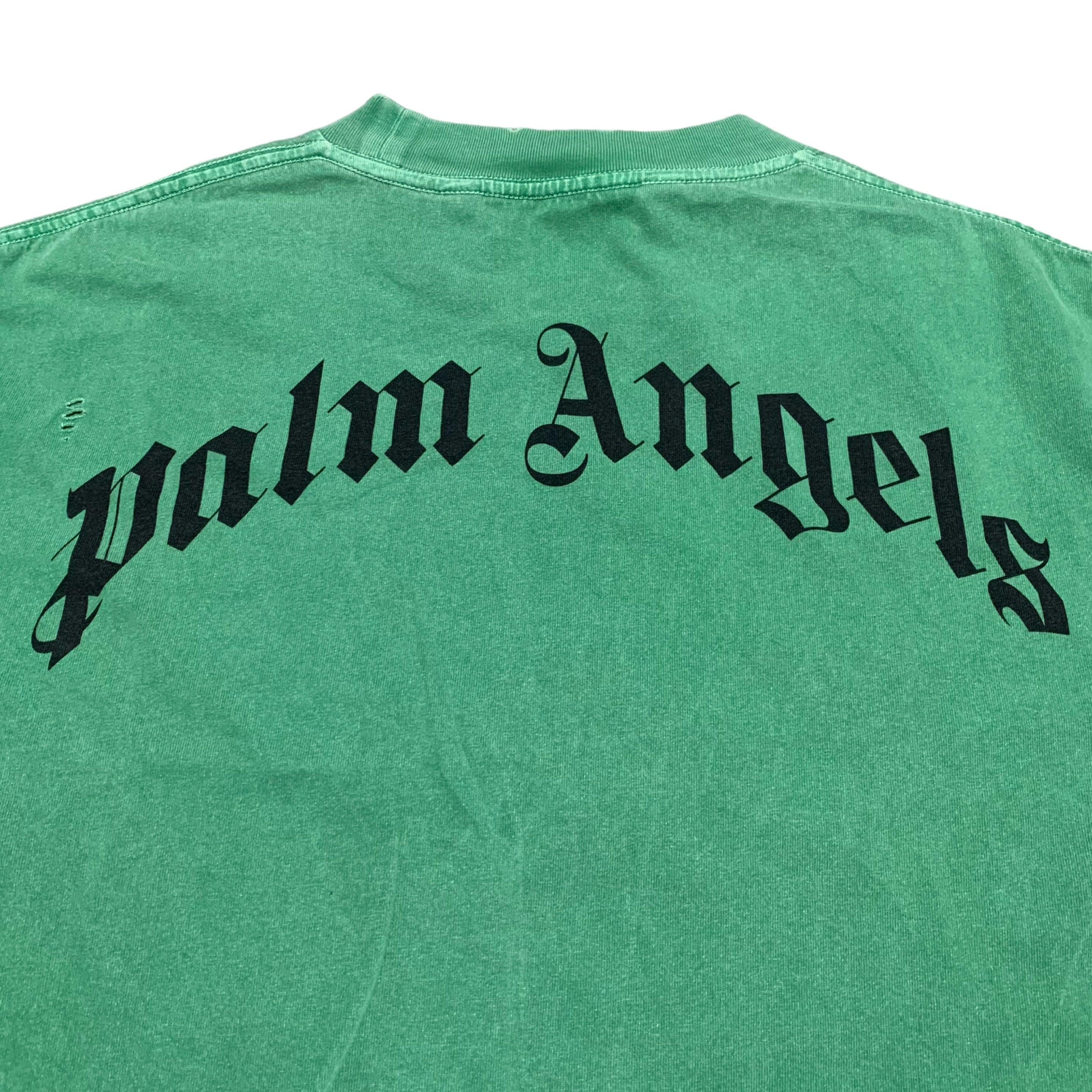 Palm Angels Medium Bear Head Green Tee Distressed
