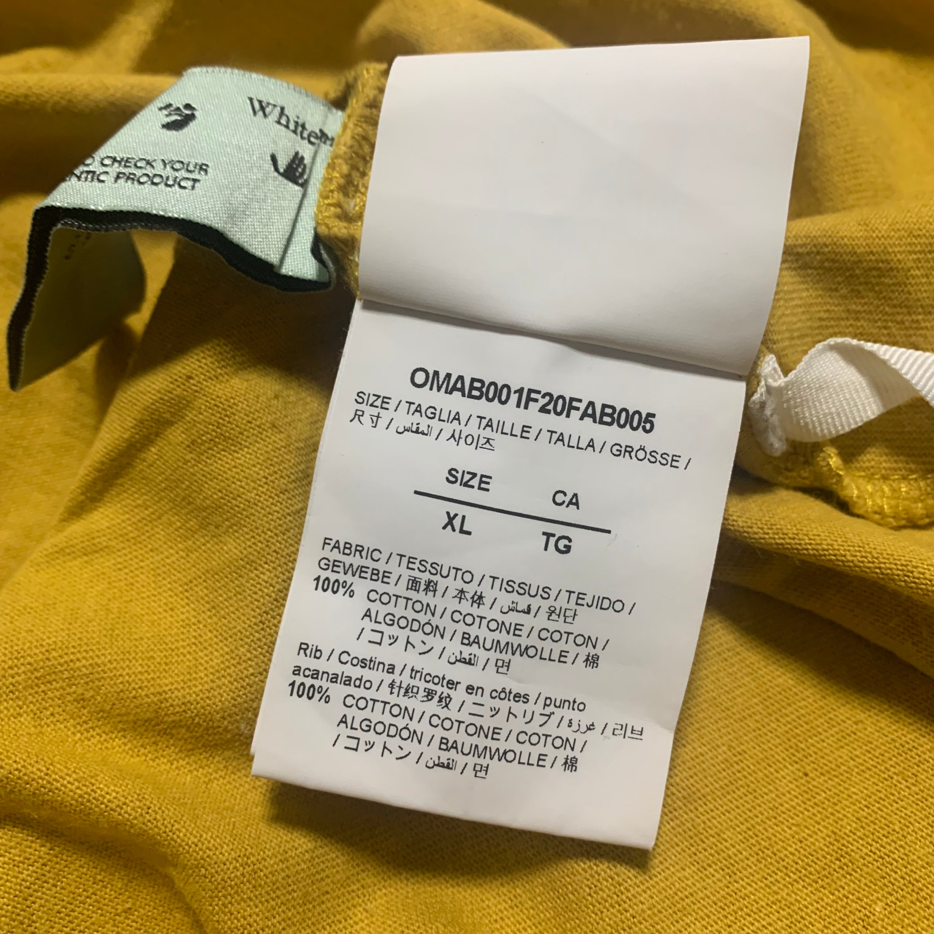 Off White XL Diag Pencil Arrows Yellow Long Sleeve Tee Virgil Abloh (OMAB001F20FAB005)