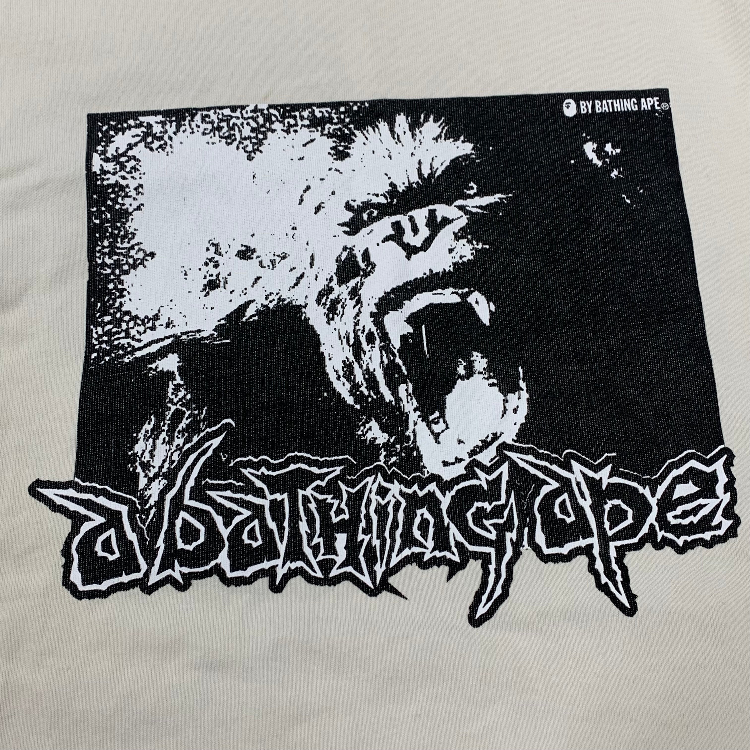 Bape Medium Tee Mad Ape Graphic Acid Wash Ivory White T-Shirt A Bathing Ape