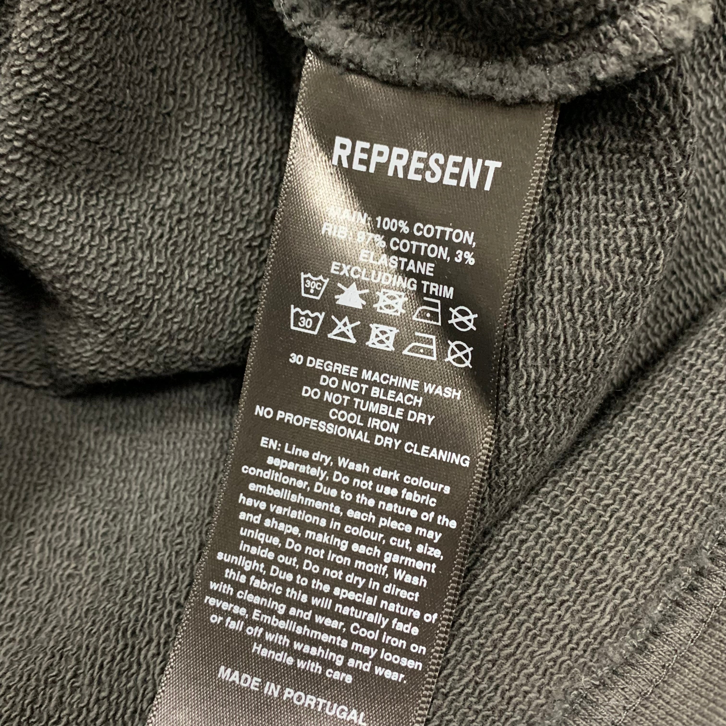Represent Small Hoodie Embellished Stained Black Hoodie (RRP £180)