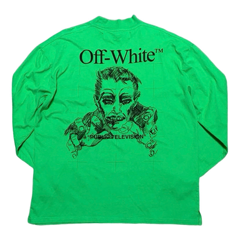 Off White Medium Public Television Green Long Sleeve Tee Virgil Abloh