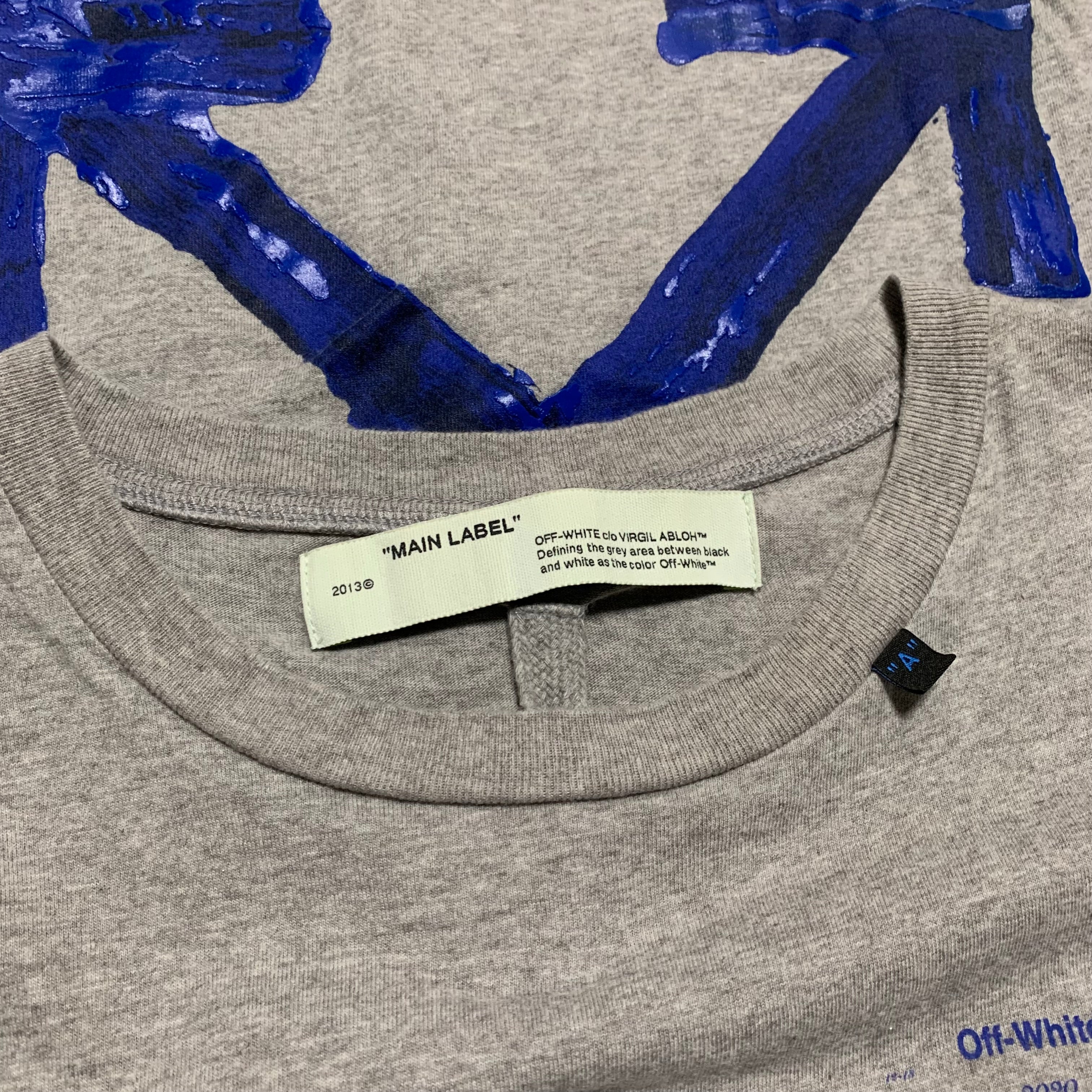 Off White XXL Acrylic Arrows Grey Tee Virgil Abloh Blue 2XL