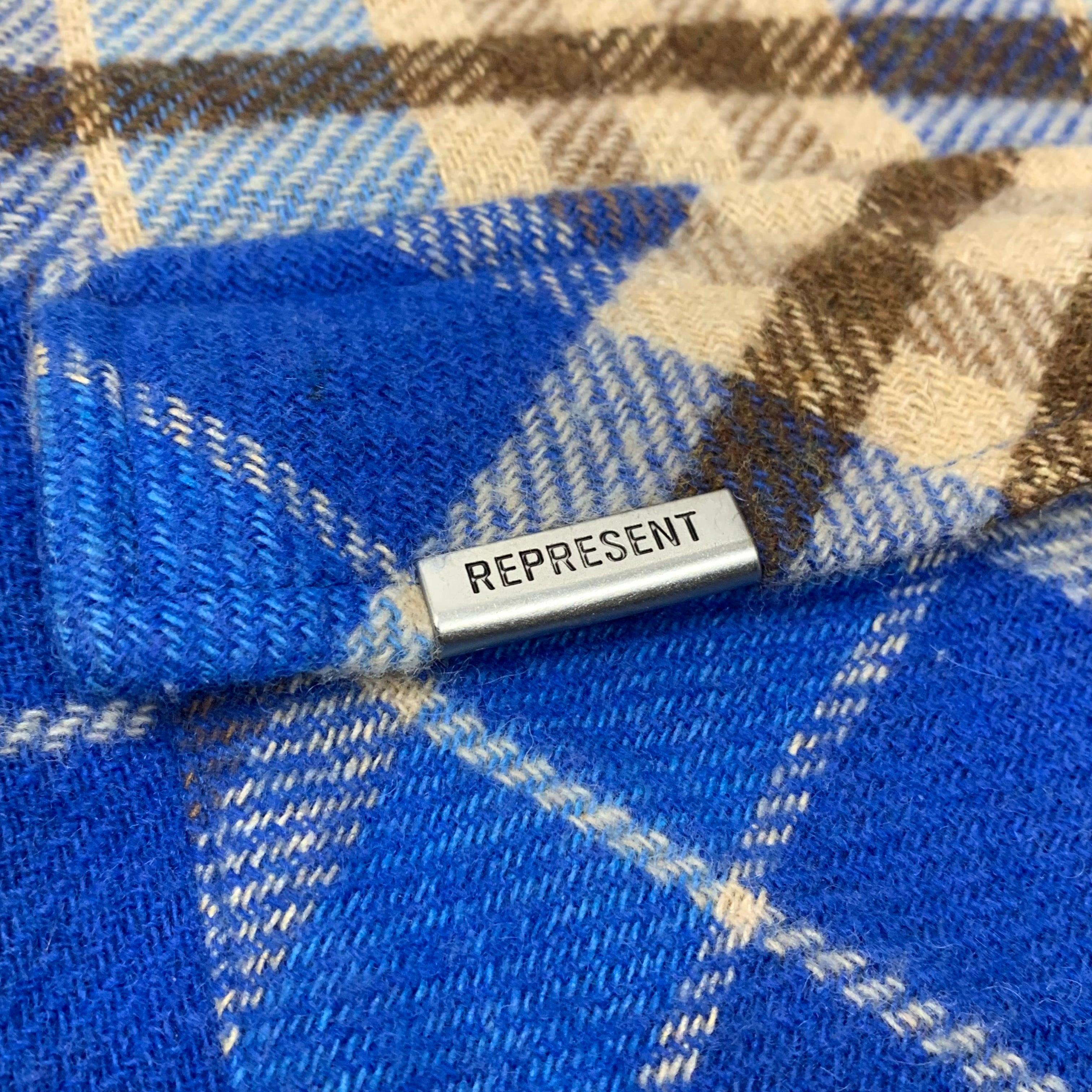 Represent Medium Flannel Shirt Initial Blue Check Shirt Top